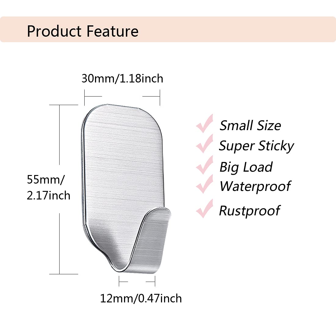 Small Self Adhesive Hooks Heavy Duty - Wall Mount Sticky Hooks for Hanging (10 Pack) - Perfect for Bathroom, Kitchen, Dorm Room Organization & Home Decor