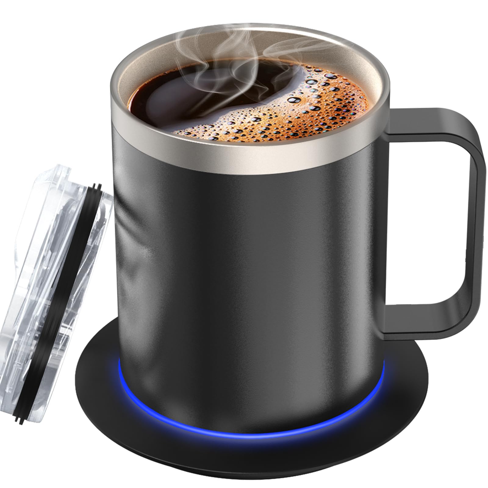 Electric Coffee Mug Warmer Set - 12oz USB-Powered Self-Heating Mug with 10H Auto Shutoff (131°F) - Perfect for Office Desk, Home & Travel - Black