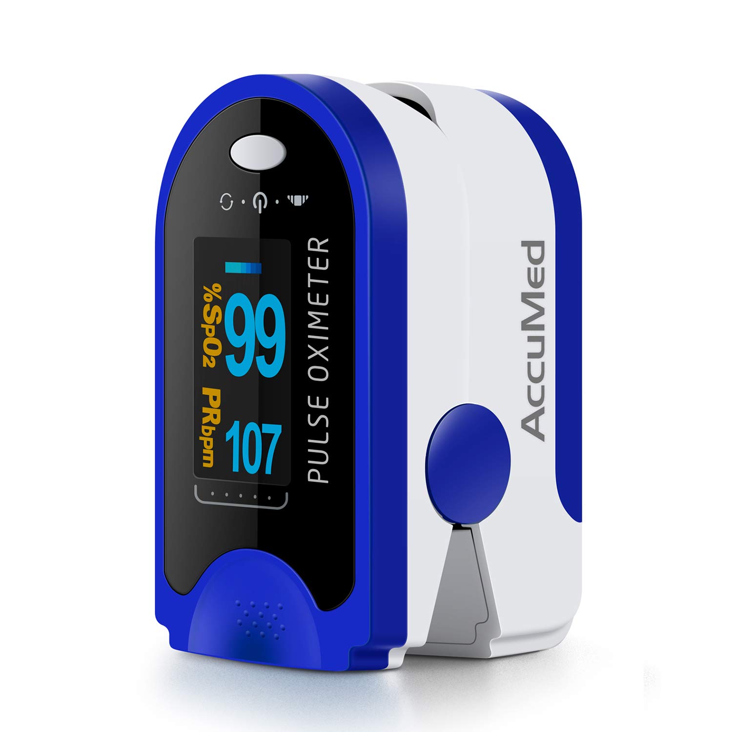 AccuMed Fingertip Pulse Oximeter - CMS-50D Blood Oxygen Monitor with SpO2 & Pulse Rate Measurement, Includes Carrying Case, Lanyard & Silicon Cover (Blue) - Perfect for Home Health Monitoring, Fitness Training & High Altitude Activities