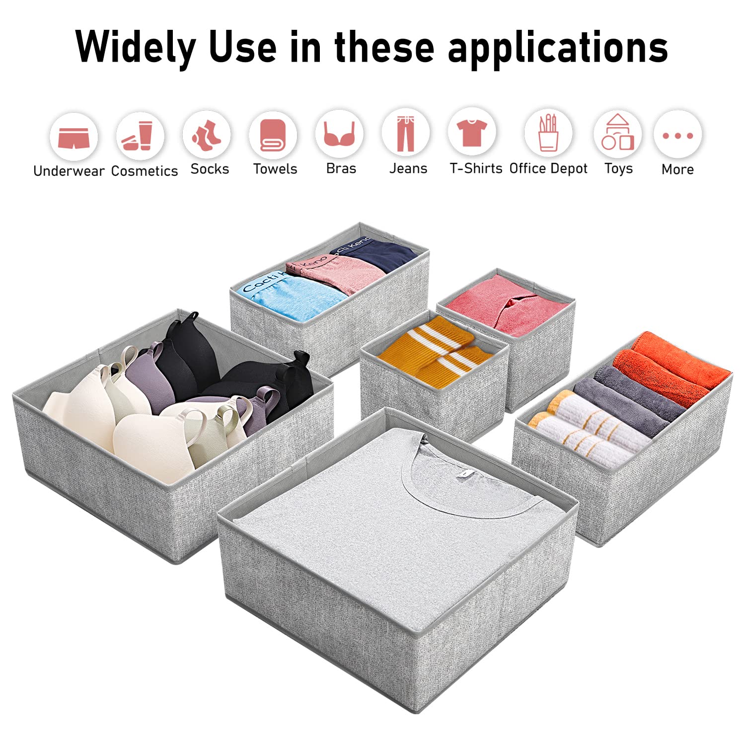Hinotori 12-Pack Foldable Fabric Drawer Organizers for Clothes, Underwear, Socks & Bras - Collapsible Storage Bins & Drawer Dividers - Perfect for Closet, Dresser, Shelves & Bedroom Organization (Space-Saving Solution for Small Spaces)