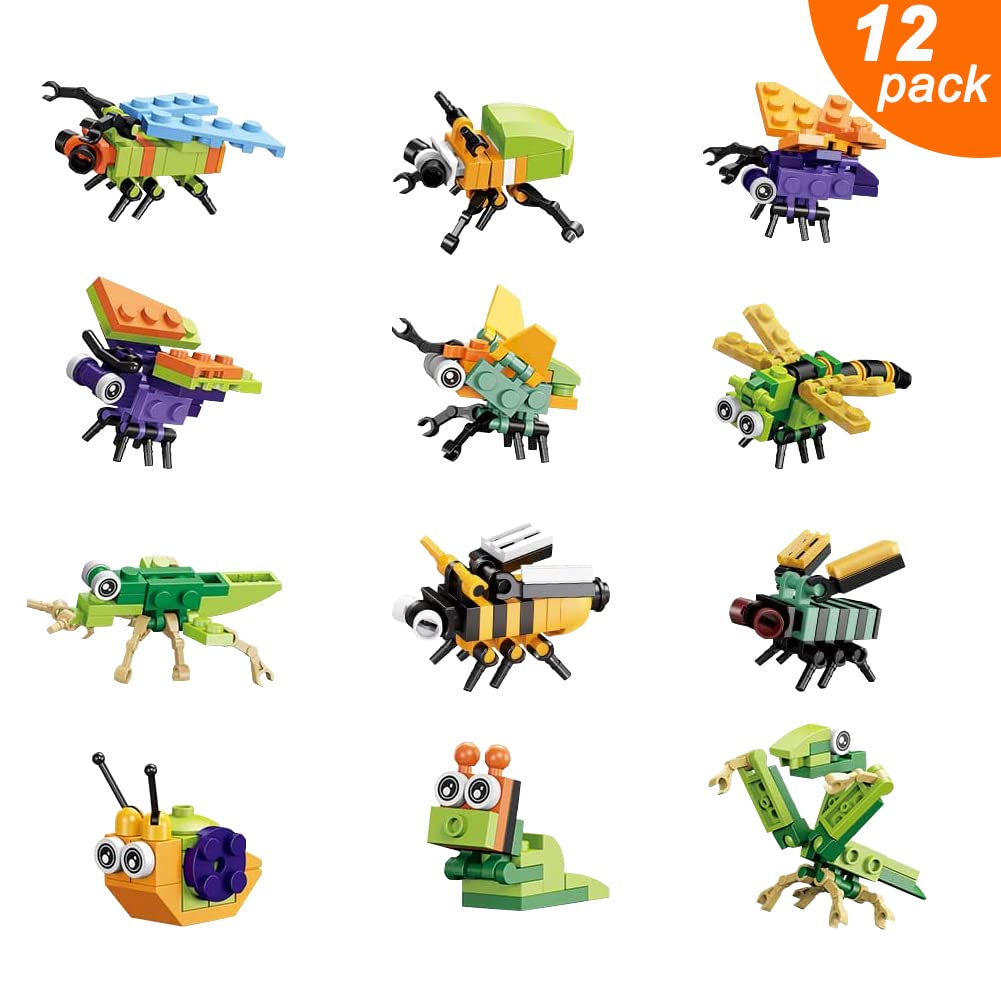 12 PCS Pre-Filled Easter Eggs with Mini Building Blocks - 12-in-1 Insect Toy Set for Kids, Party Favors, Easter Basket Stuffers, Classroom Prizes & Gift Ideas | Perfect for Easter Egg Hunts, Birthday Parties & STEM Learning Activities