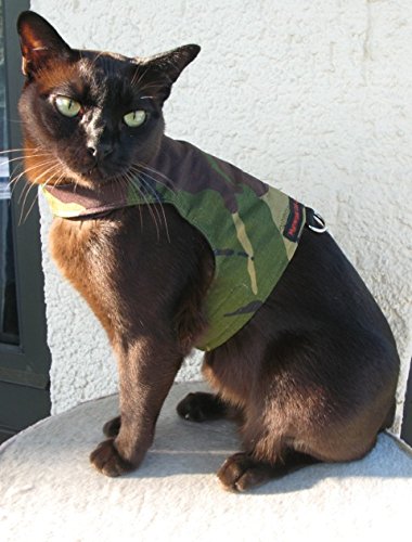 Mynwood Cat Jacket Harness - Green Combat Style Adjustable Pet Vest for Adult Cats - Perfect for Outdoor Adventures, Hiking & Safe Walks