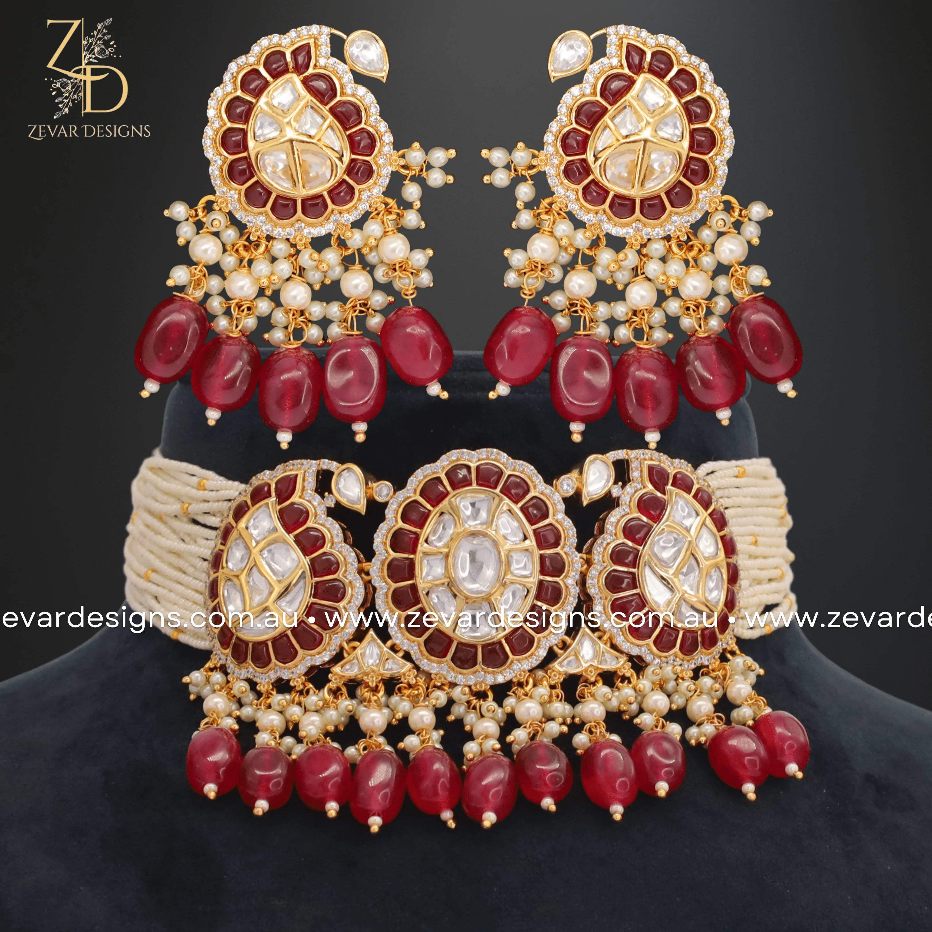 Exquisite Kundan Polki Choker Necklace with Ruby Red Drops | Indian Bridal Jewelry | Perfect for Weddings, Parties & Special Occasions
