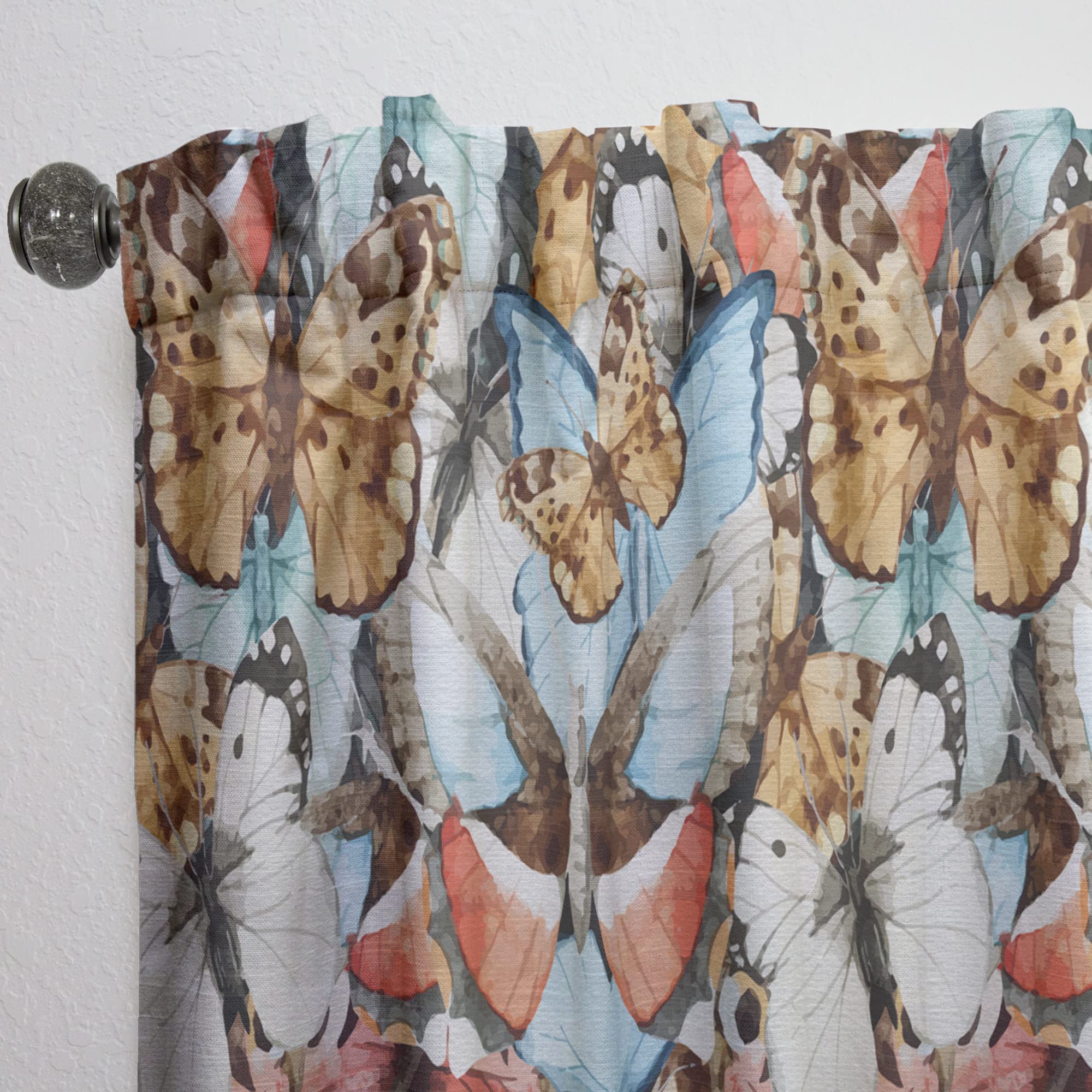 White Red Blue Brown Butterfly Pattern Thermal Insulated Curtains - Single Panel 52x90 Inches - Elegant Window Drapes for Bedroom & Living Room - Perfect for Home Decor, Privacy & Light Control
