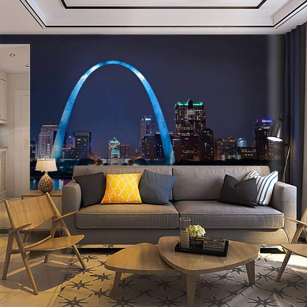 Self-Adhesive Removable Peel & Stick Wallpaper Mural - The Arch in St. Louis Missouri City View - Home Decor Wall Decal for Living Room, Bedroom & Office - Easy DIY Wall Art Sticker for Home Craft & Interior Design