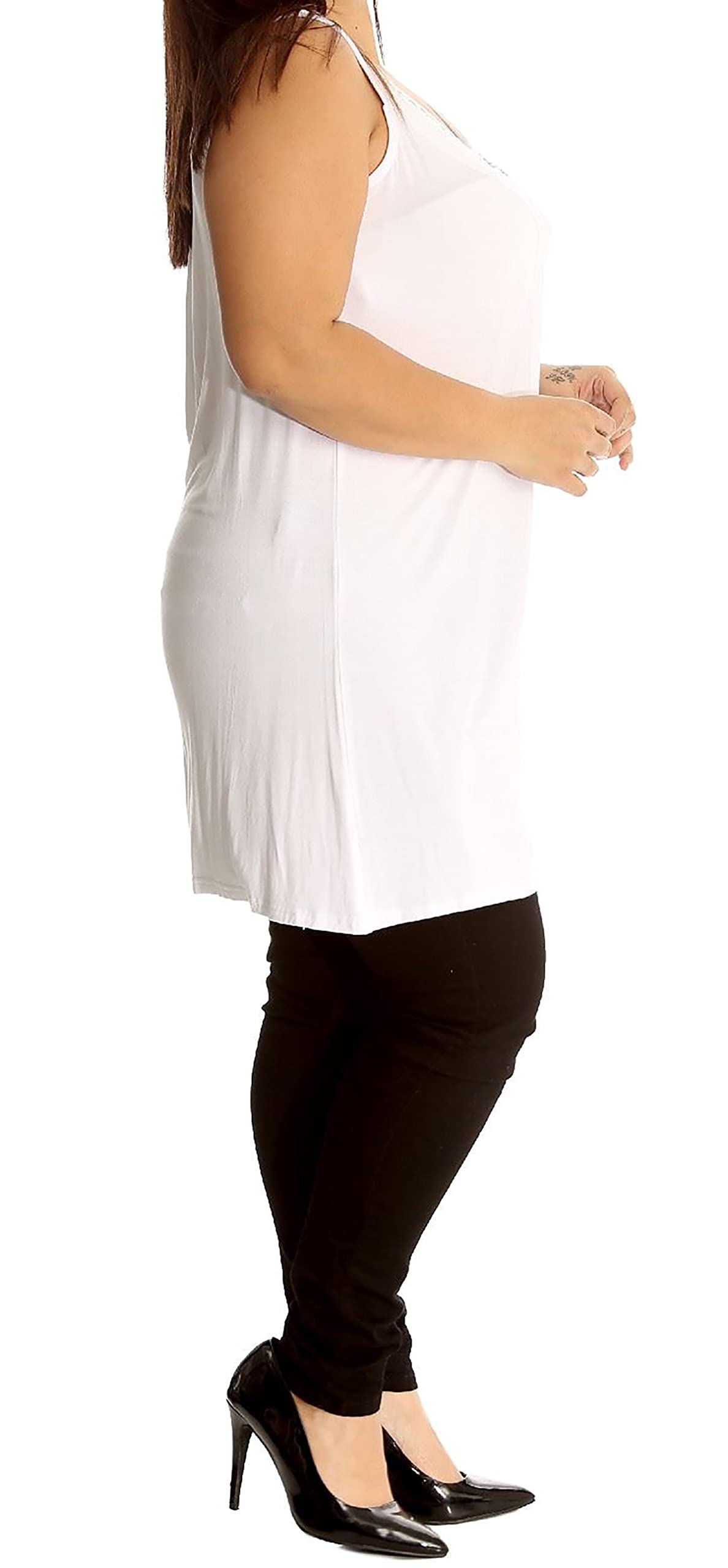 Plus Size Women's Beaded Long Diamante Vest Top - White (Size 16) | Elegant Evening Wear & Party Outfit for Special Occasions