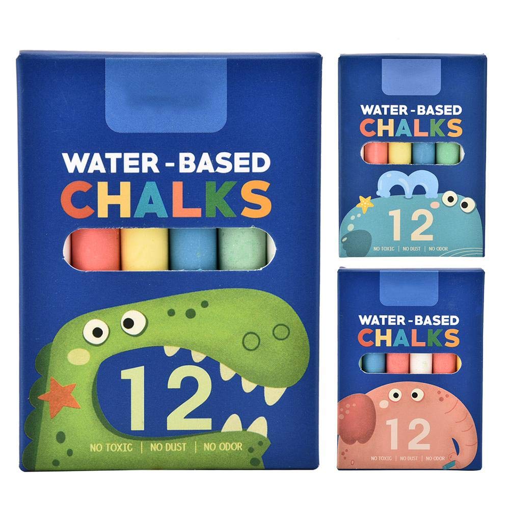LetCart Non-Toxic Dustless Colored Chalk Set - 12pcs Eco-Friendly Washable Chalk for Kids & Classrooms (Elephant Design) - Perfect for Blackboards, Sidewalk Art, and Educational Activities