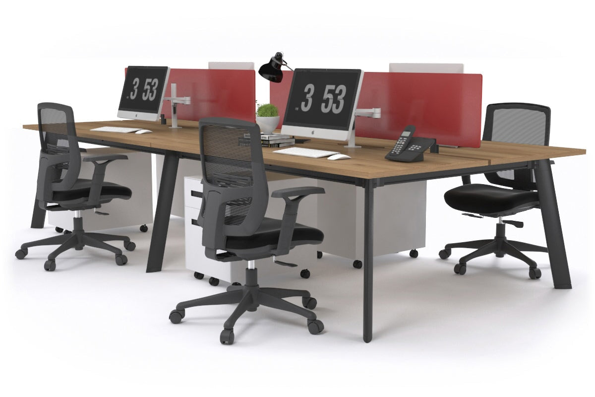 4-Person Workstation with Black Frame - 1200L x 800W Office Desk with Cable Management for Team Collaboration | Perfect for Open Offices, Coworking Spaces & Home Offices