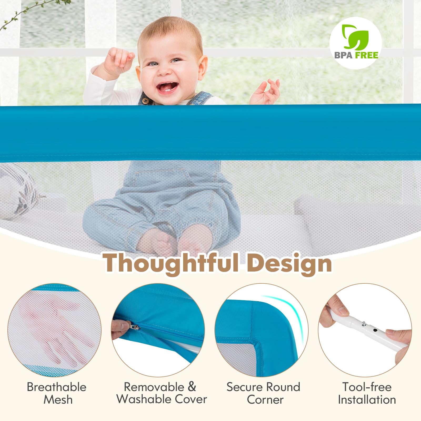 Costzon 2-Pack Extra Long Swing Down Safety Bed Rails for Toddlers - 71-Inch Blue Bed Guards with Straps - Fits Convertible Crib, Twin, Double, Full, Queen & King Size Beds - Perfect for Baby Safety & Childproofing Bedrooms
