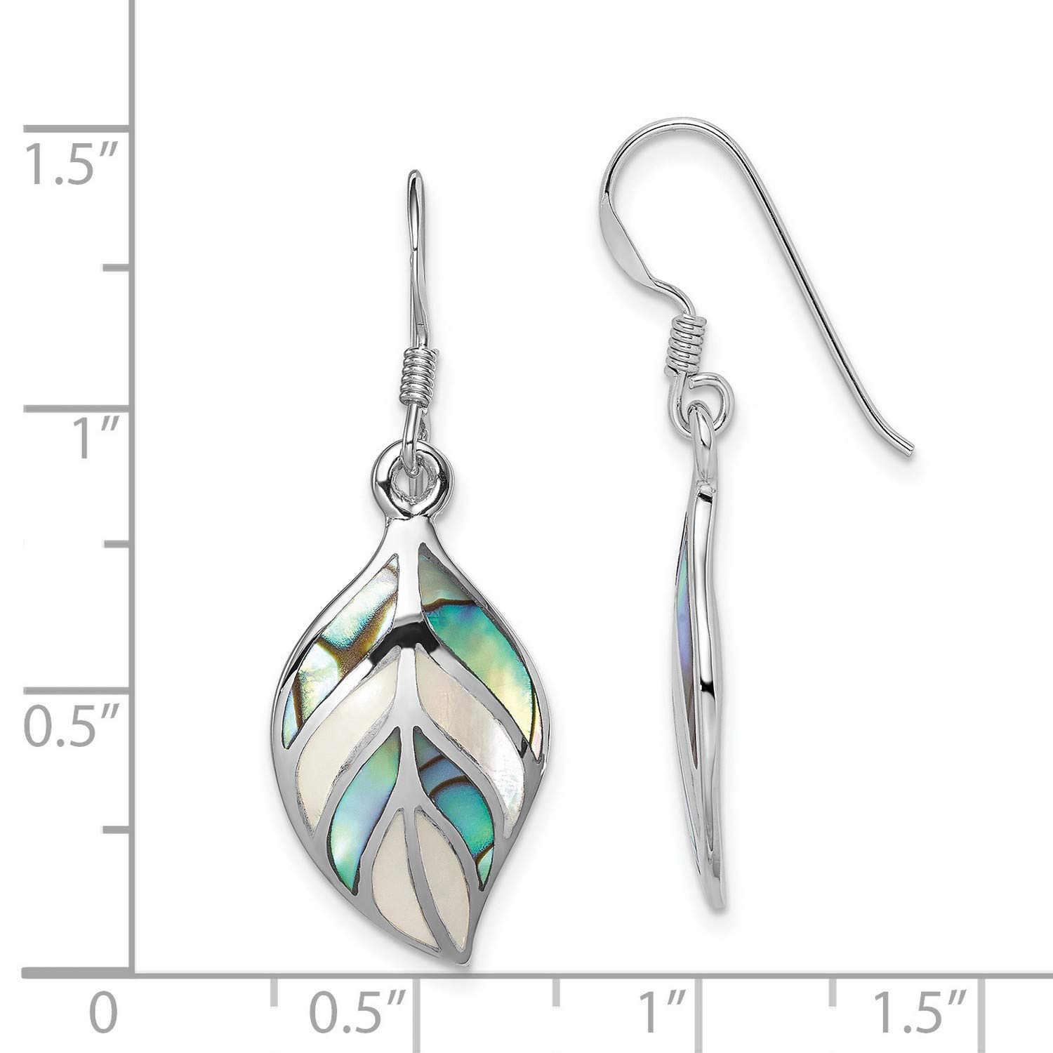 Sterling Silver Leaf Mother of Pearl Abalone Dangle Earrings 36x13mm - Elegant Handmade Jewelry for Women, Perfect Gift for Birthday, Anniversary & Special Occasions