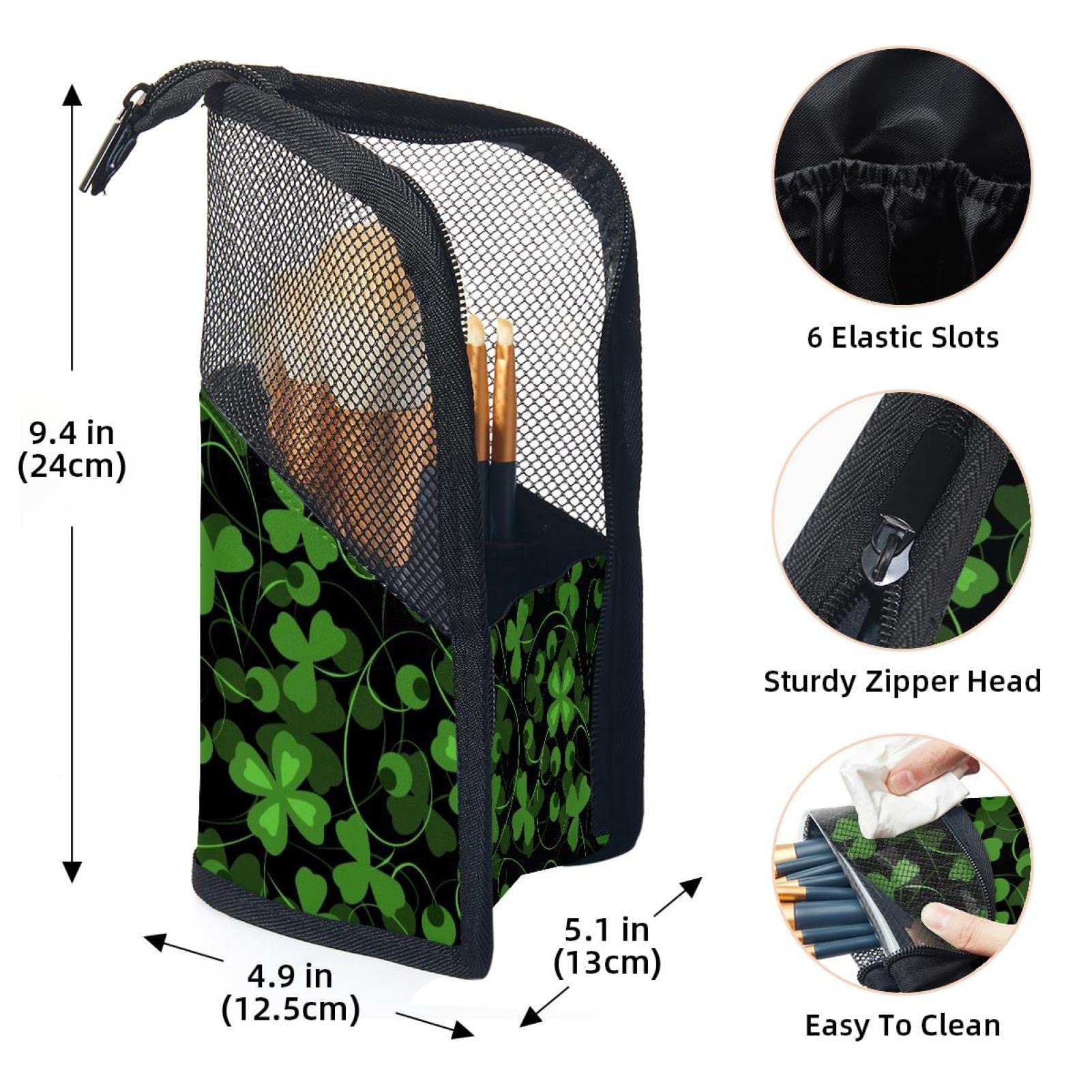 Portable Makeup Brush Organizer Bag with 12 Slots - Lucky Clover Leaf Design Travel Cosmetic Brush Holder Case for Professional Makeup Artists & On-the-Go Beauty Essentials