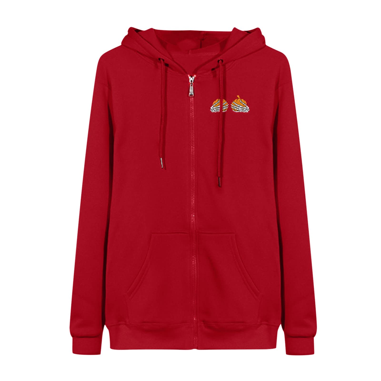 Women's Fashion Casual Loose Pumpkin & Hand Bones Print Zip-Up Hoodie - Cozy Pullover for Fall, Streetwear & Everyday Wear
