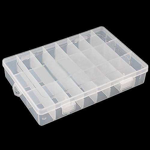 Clear Adjustable 24-Compartment Jewelry Storage Box for Earrings & Rings - Durable Plastic Organizer Case for Travel, Home, and Retail Display