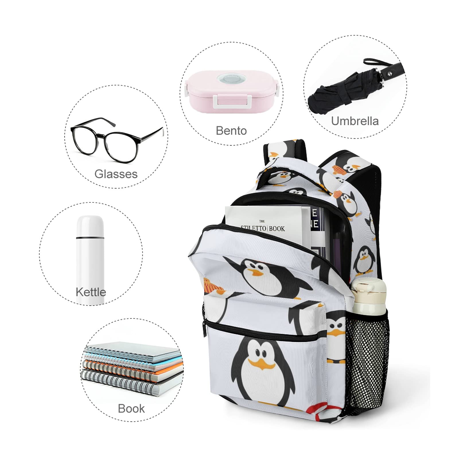 Personalized Cute Cartoon Penguins Backpack - Waterproof School Bag with Name for Boys & Girls | Perfect Gift for Kids, Travel & Outdoor Activities