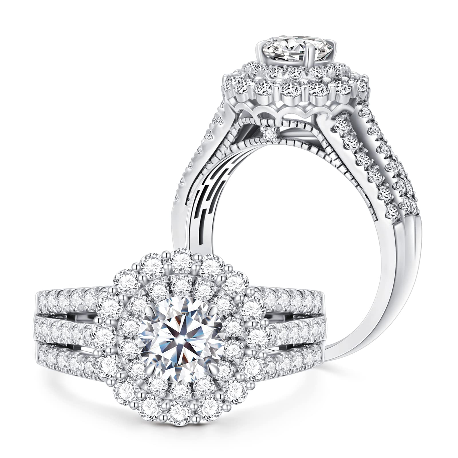 1.5 Carat (ctw) D-VVS1 Moissanite Engagement Ring for Women - Platinum Plated Sterling Silver Wedding Band, Anniversary Gift - Perfect for Proposals, Bridal Jewelry & Special Occasions