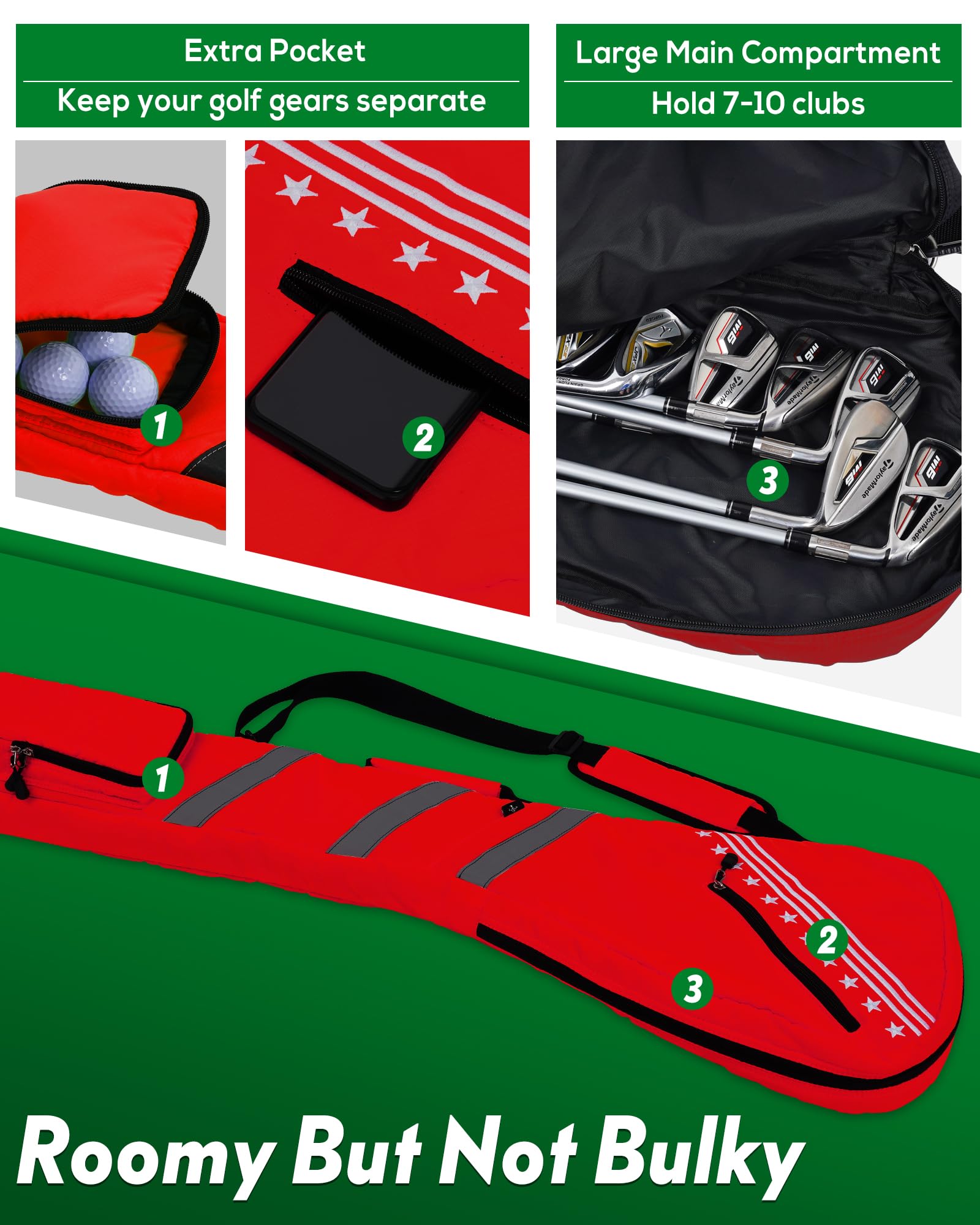 Lightweight Big Teeth Golf Sunday Bag | Small Par 3 Golf Bag for Driving Range & Practice | Foldable Carry Shoulder Strap | Multi-Color Options | Perfect for Short Courses, Travel & Casual Play
