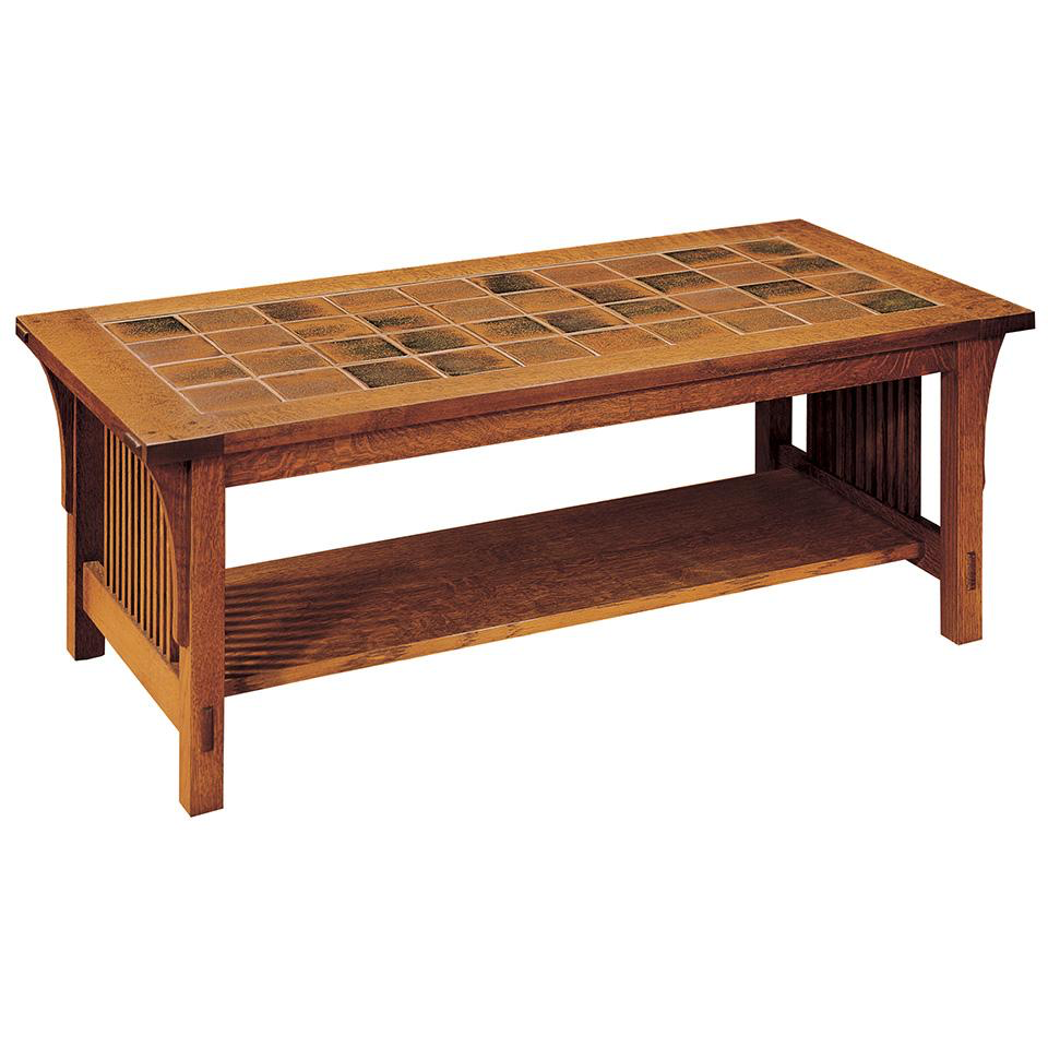 Stylish Mission Tile Top Cocktail Table - Rustic Wood Coffee Table with Decorative Tile Inlay for Living Room, Patio & Outdoor Decor