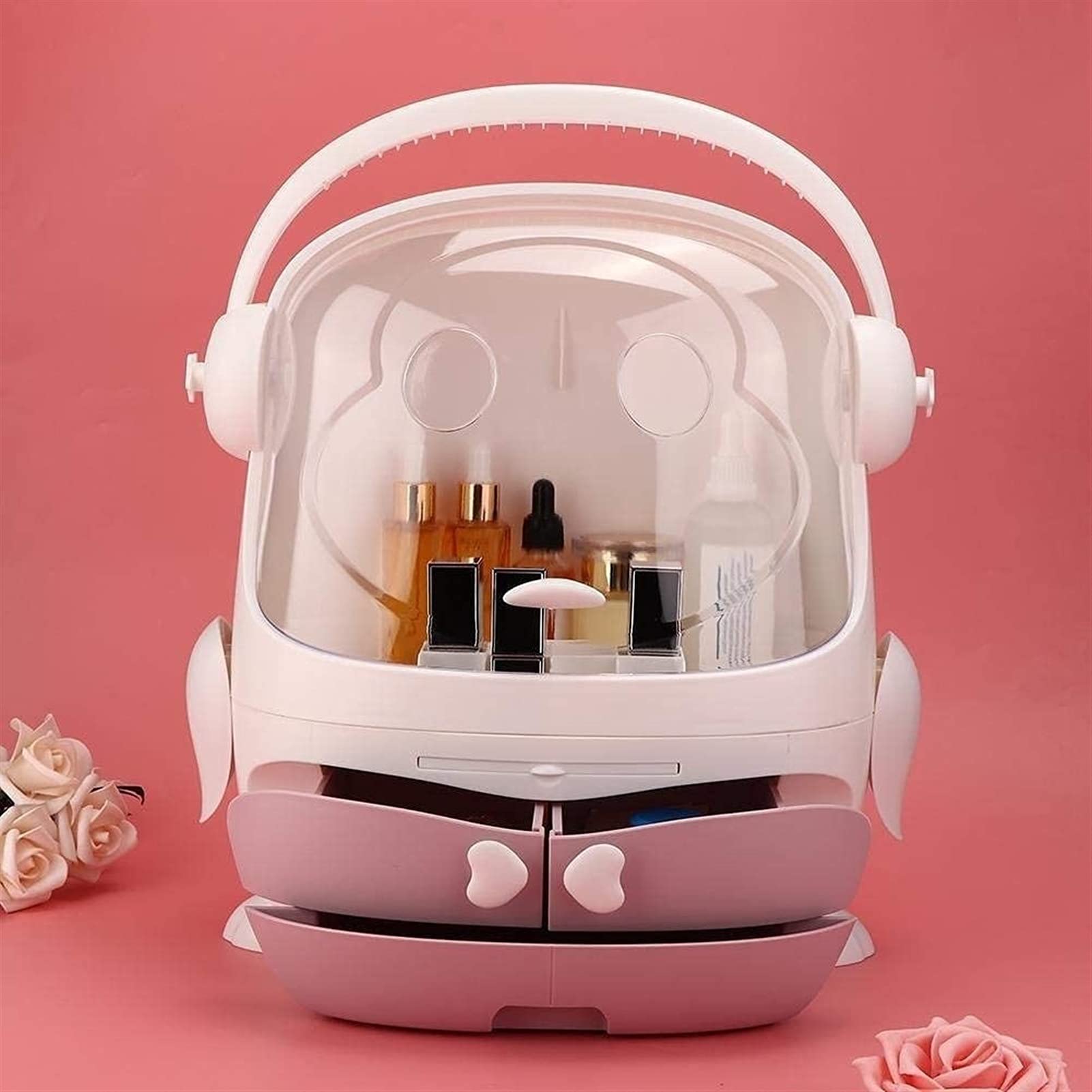 Portable Makeup Organizer with Dust-Free Cover & Waterproof Lid - High Capacity Cosmetic Storage Box with Handle, Dust-Proof Drawers - Perfect for Bathroom Countertop, Bedroom Dresser & Travel Use