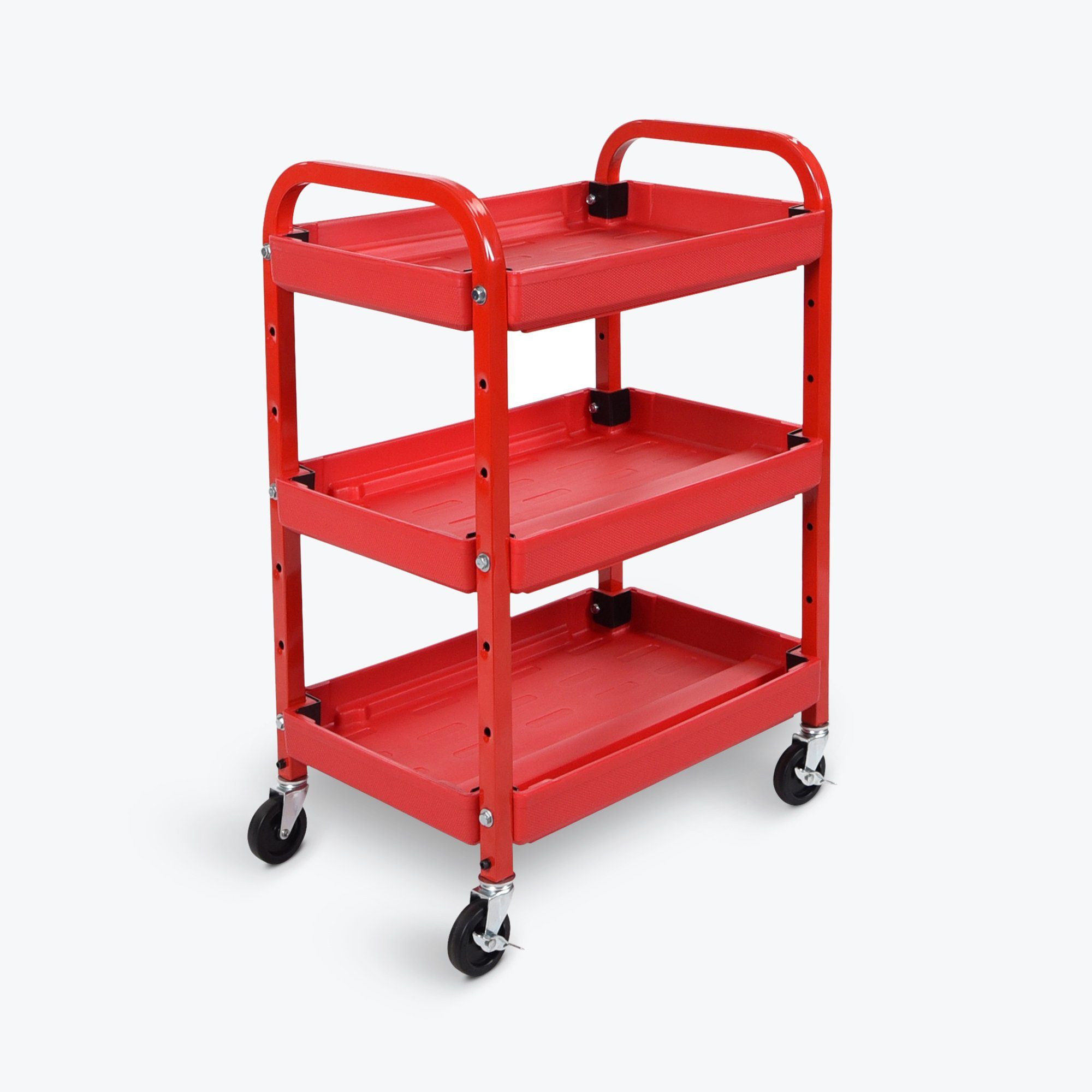 Red Luxor 3-Tier Rolling Utility Cart with Wheels - Perfect for Kitchen, Office, Bathroom Storage & Organization