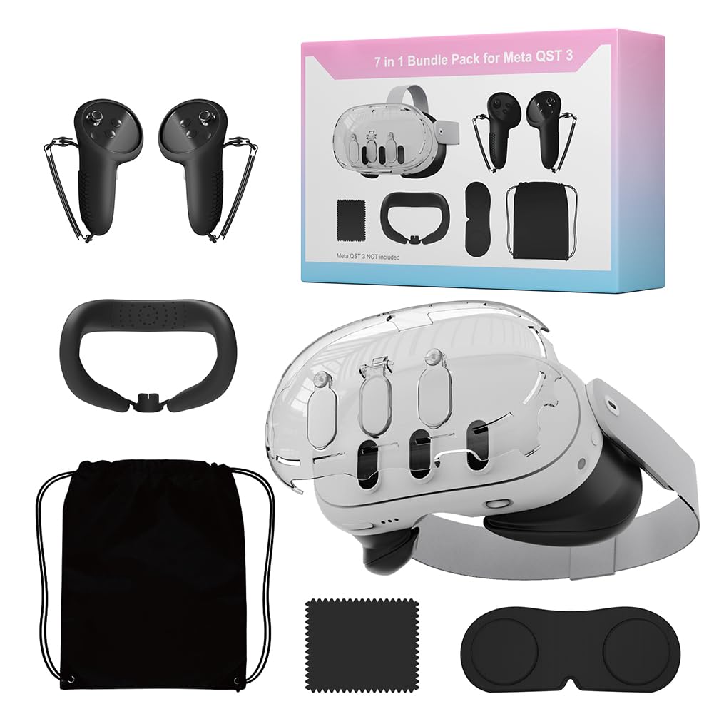 7-in-1 Protective Accessory Set for Meta Quest 3/930 - Transparent VR Cover, Silicone Controller Grips, VR Headset Accessories - Perfect for Gaming, Virtual Reality & Home Entertainment
