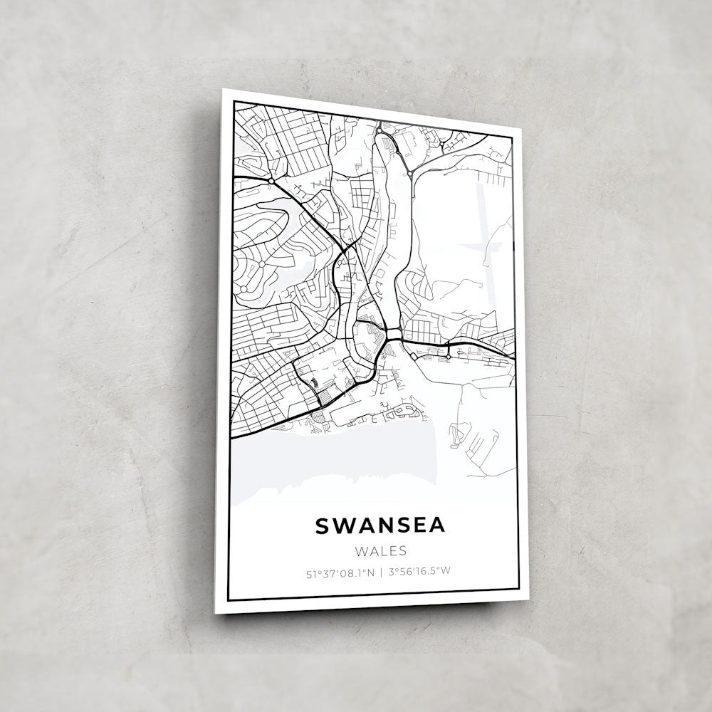 Swansea City Map Glass Wall Art - Elegant Home Decor for Living Room, Office & Gifts - Perfect for Wales Lovers & Travel Enthusiasts
