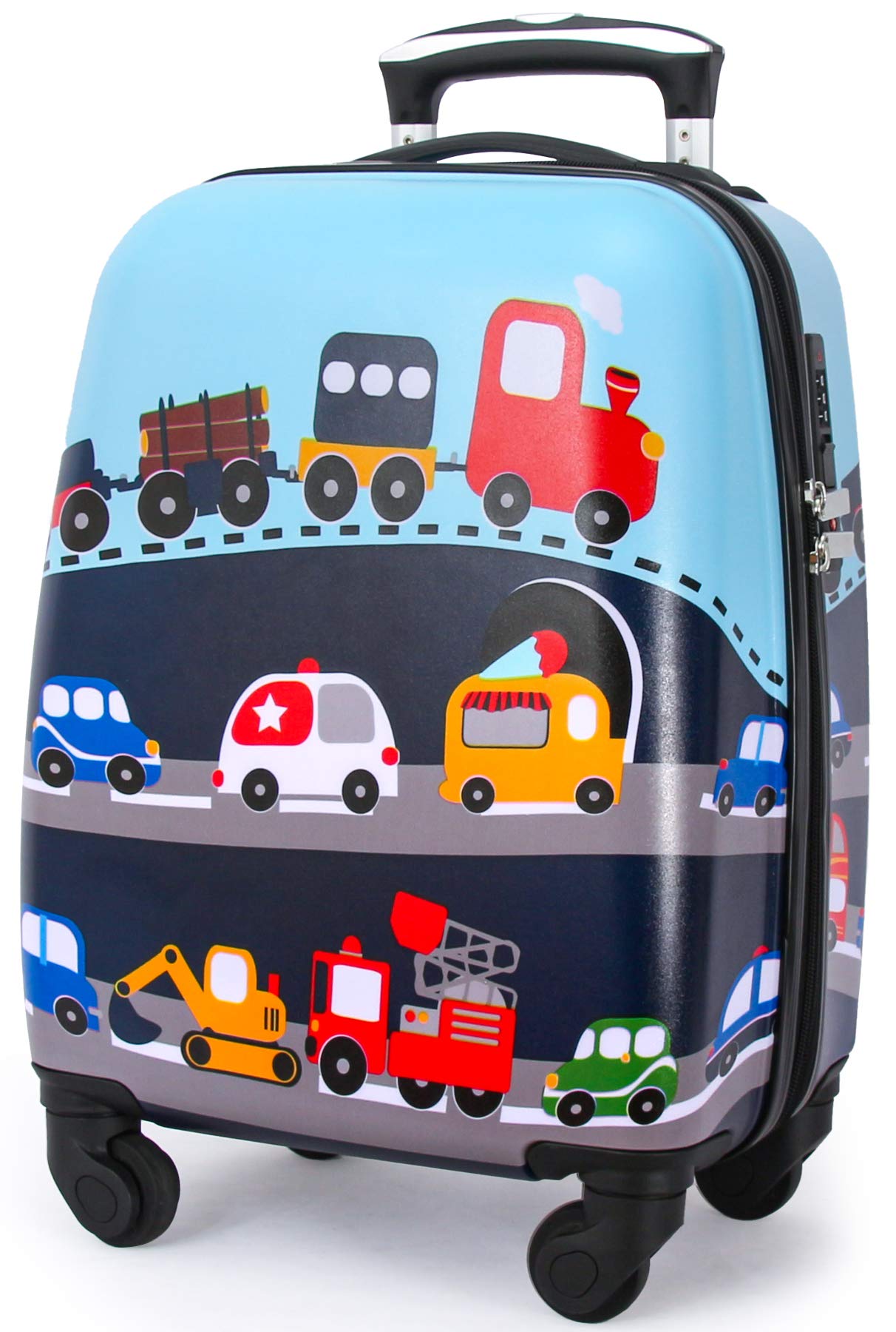 Kids Spinner Luggage - 18 Inch Hardshell Carry On Suitcase with 360° Wheels for Boys & Girls, Toddler Travel Trolley (Vehole) - Perfect for Airplane Trips, School Travel & Birthday Gifts