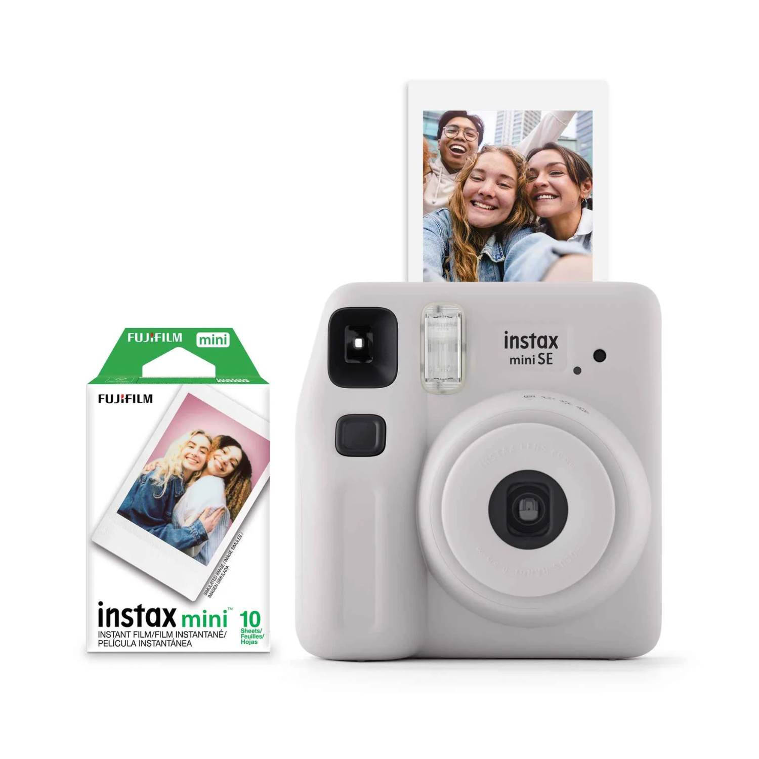 Fujifilm Instax Mini SE Instant Camera Gray + 10 Films - Perfect for Travel, Parties, and Capturing Memories