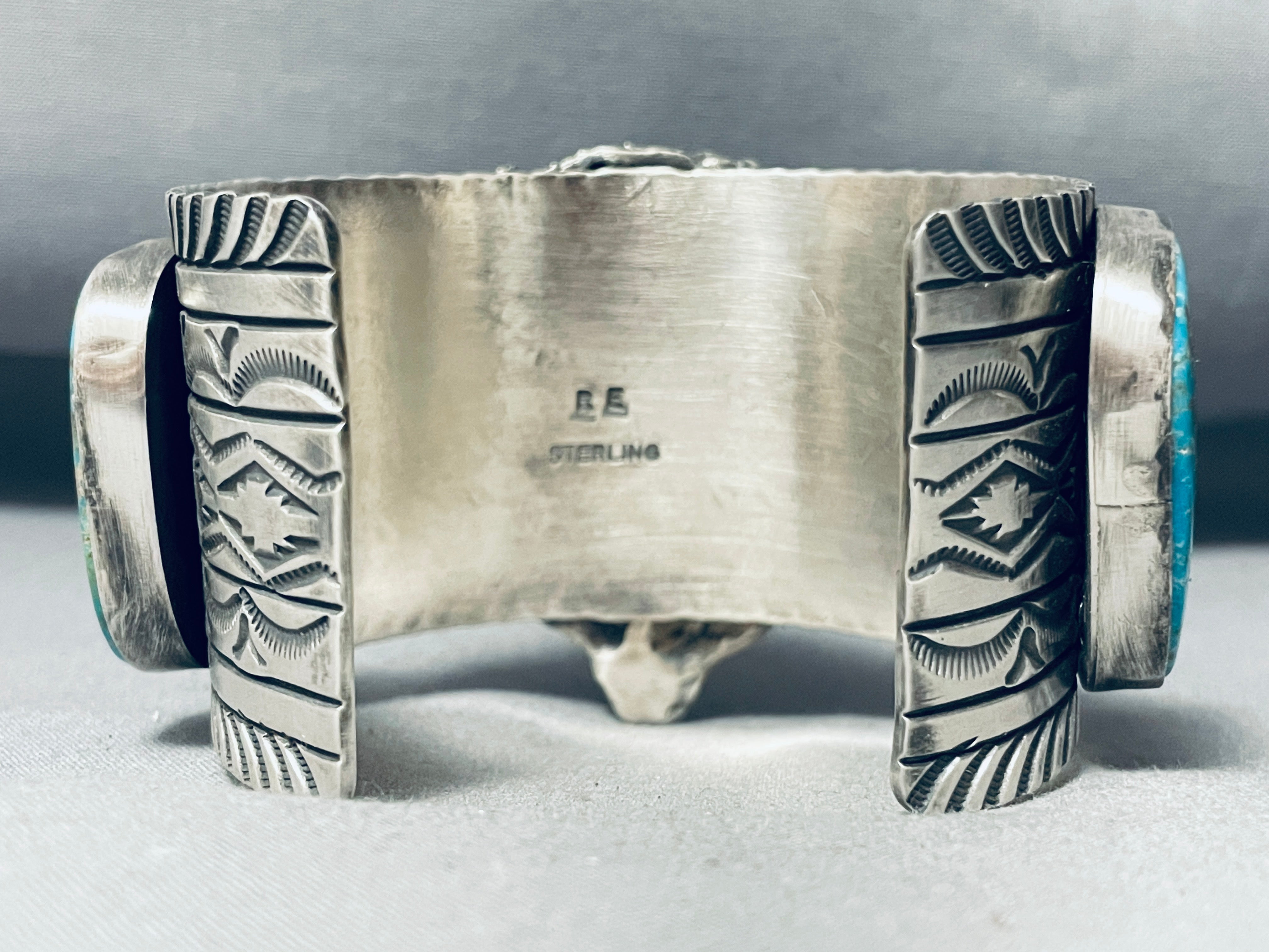 Authentic Navajo Sterling Silver Bison Bracelet with Genuine Turquoise (175g) - Handmade Native American Jewelry for Women, Boho Fashion Accessory, Perfect for Festivals & Spiritual Gifts