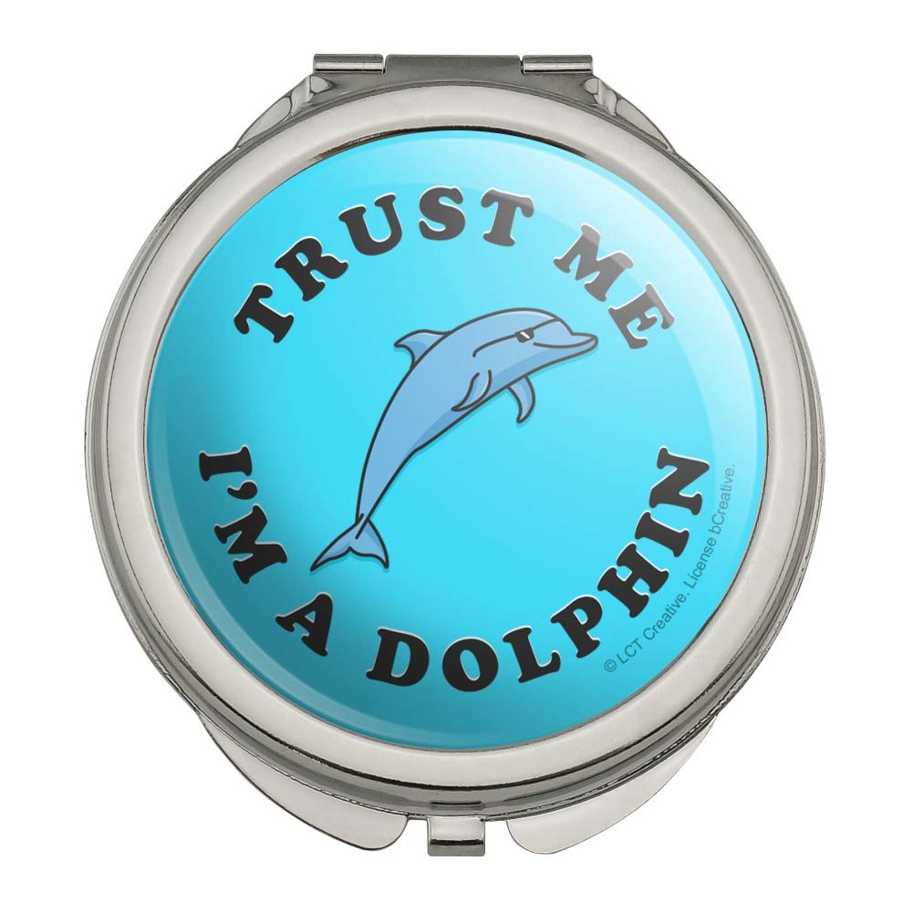 Funny 'Trust Me I'm a Dolphin' Compact Travel Purse - Cute Humor Handbag with Mirror for Makeup | Perfect Gift for Beach Vacation & Dolphin Lovers