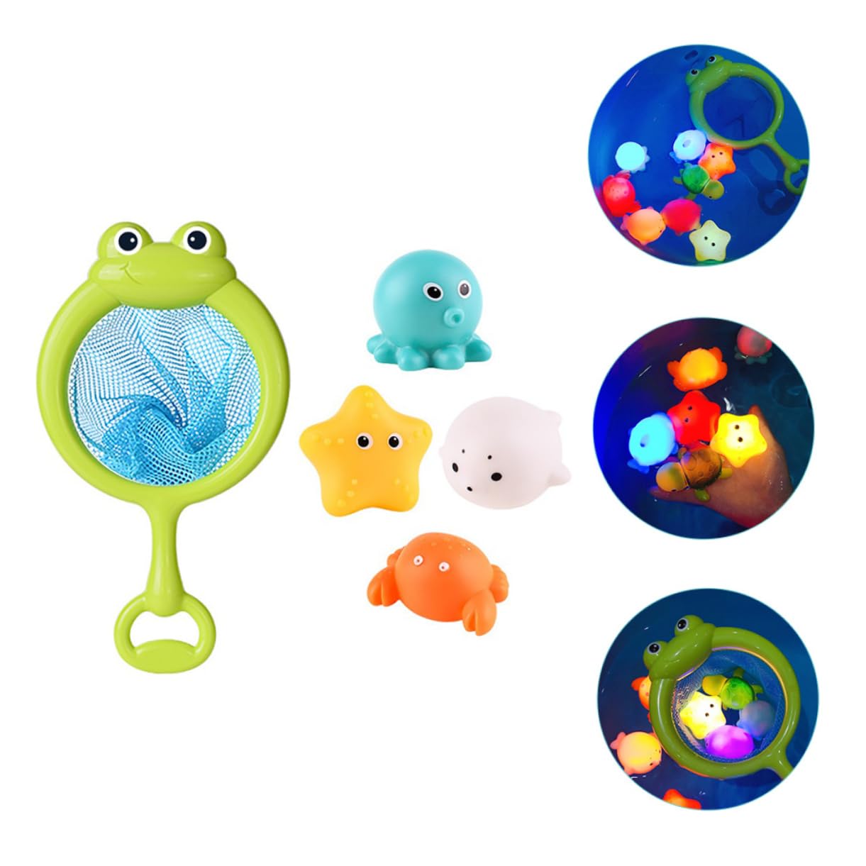 FAVOMOTO 4-Piece Fishing Net Bath Toy Set - Durable Plastic Kids Shower Toys for Bathtub Fun, Pool Play & Outdoor Water Activities