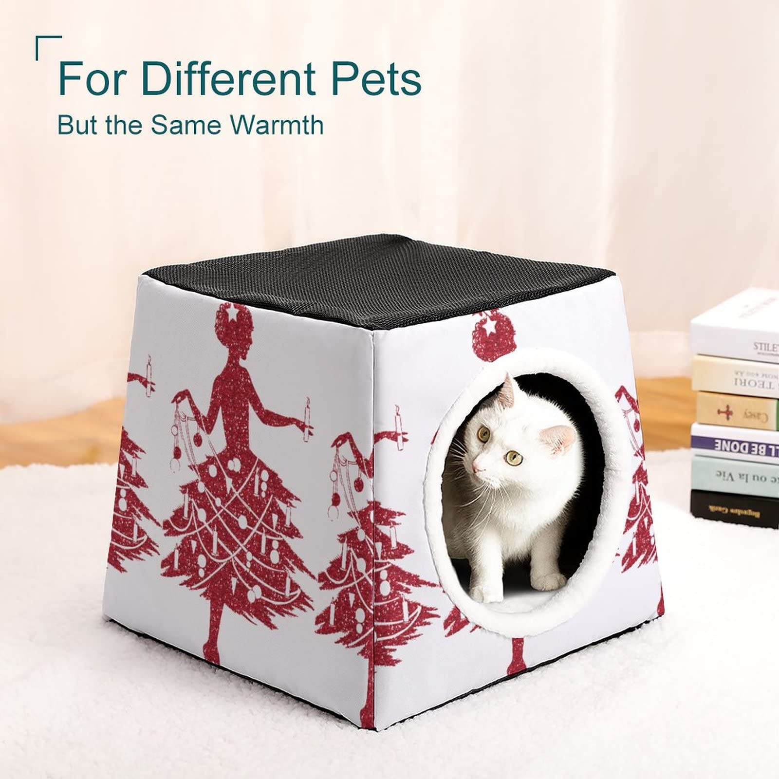Multi-Functional Cat House & Bed - Foldable Cat Sofa with Removable Cushion, Scratch Toy for Indoor Cats | Perfect for Christmas Gifts, Home Decor & Pet Comfort (Red)