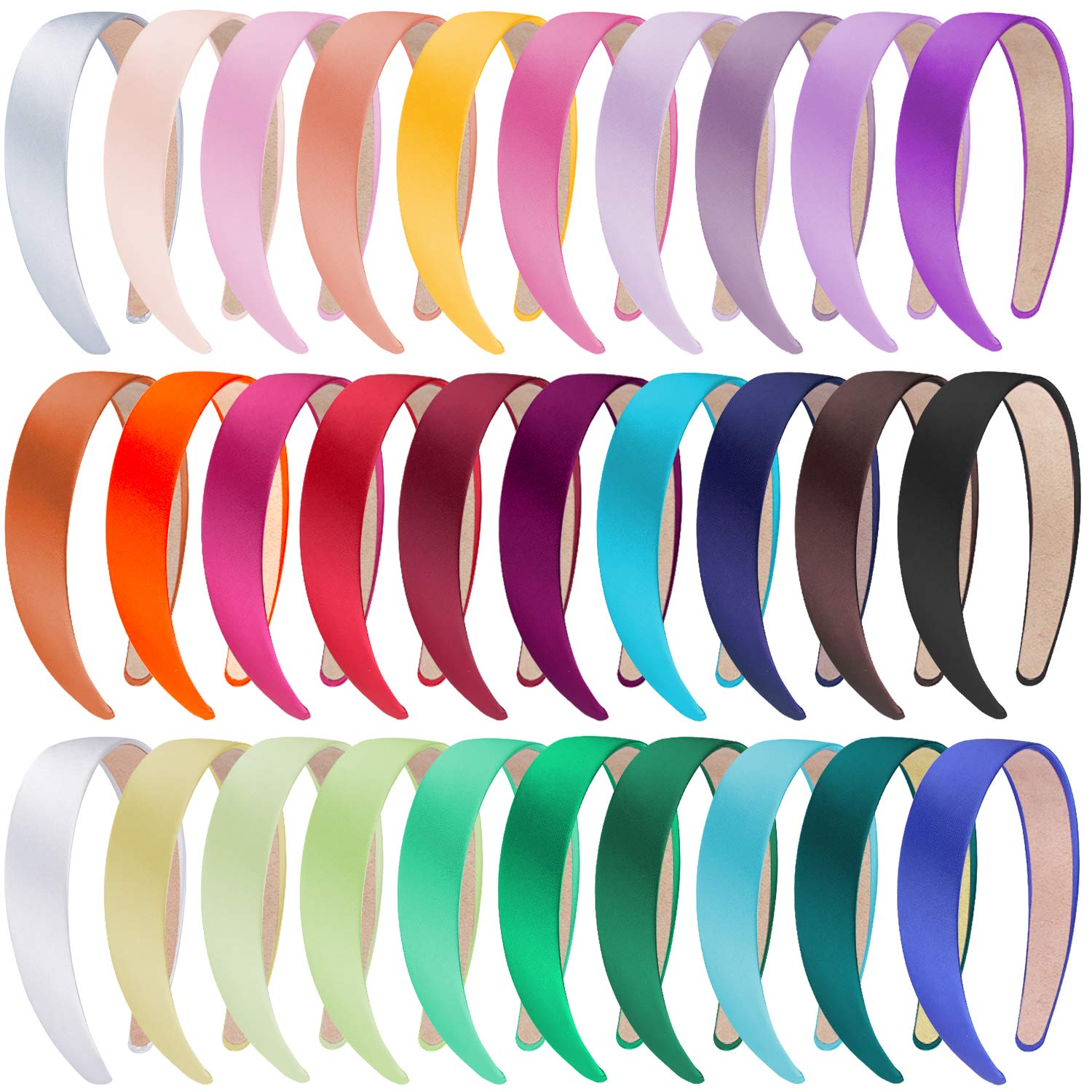 SIQUK 30 Pack 1 Inch Wide Non-Slip Satin Headbands for Women & Girls - 30 Colorful Hair Accessories for Sports, Yoga, Work & Everyday Styling