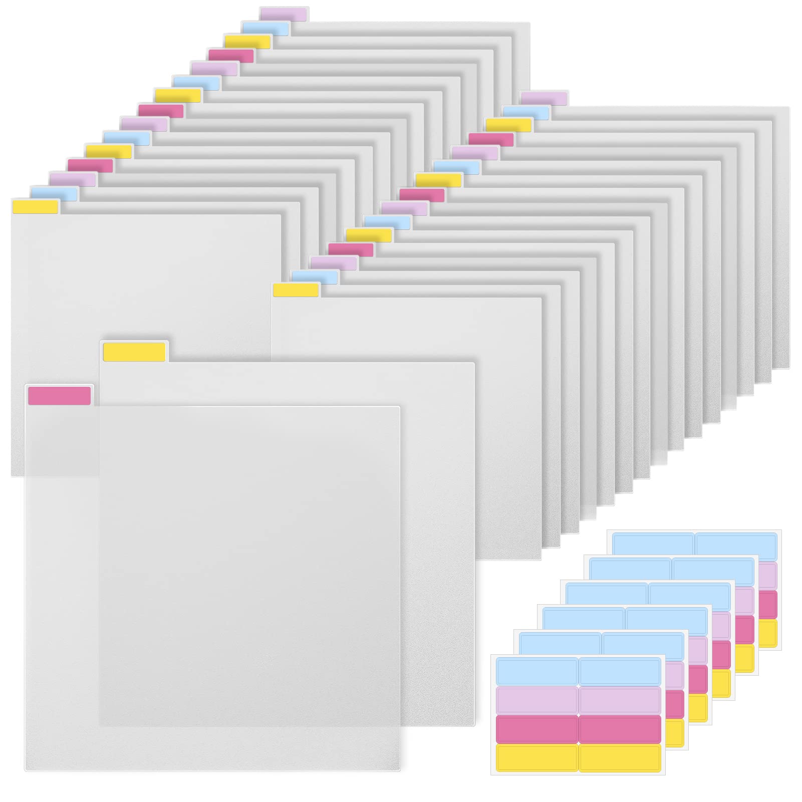 Caydo 32-Piece Plastic Scrapbook Tab Dividers with 48 Sticky Index Tabs - Organize 12x12 Inch Scrapbook Paper & Cardstock - Perfect for DIY Albums, Photo Projects, and Crafting Supplies Storage