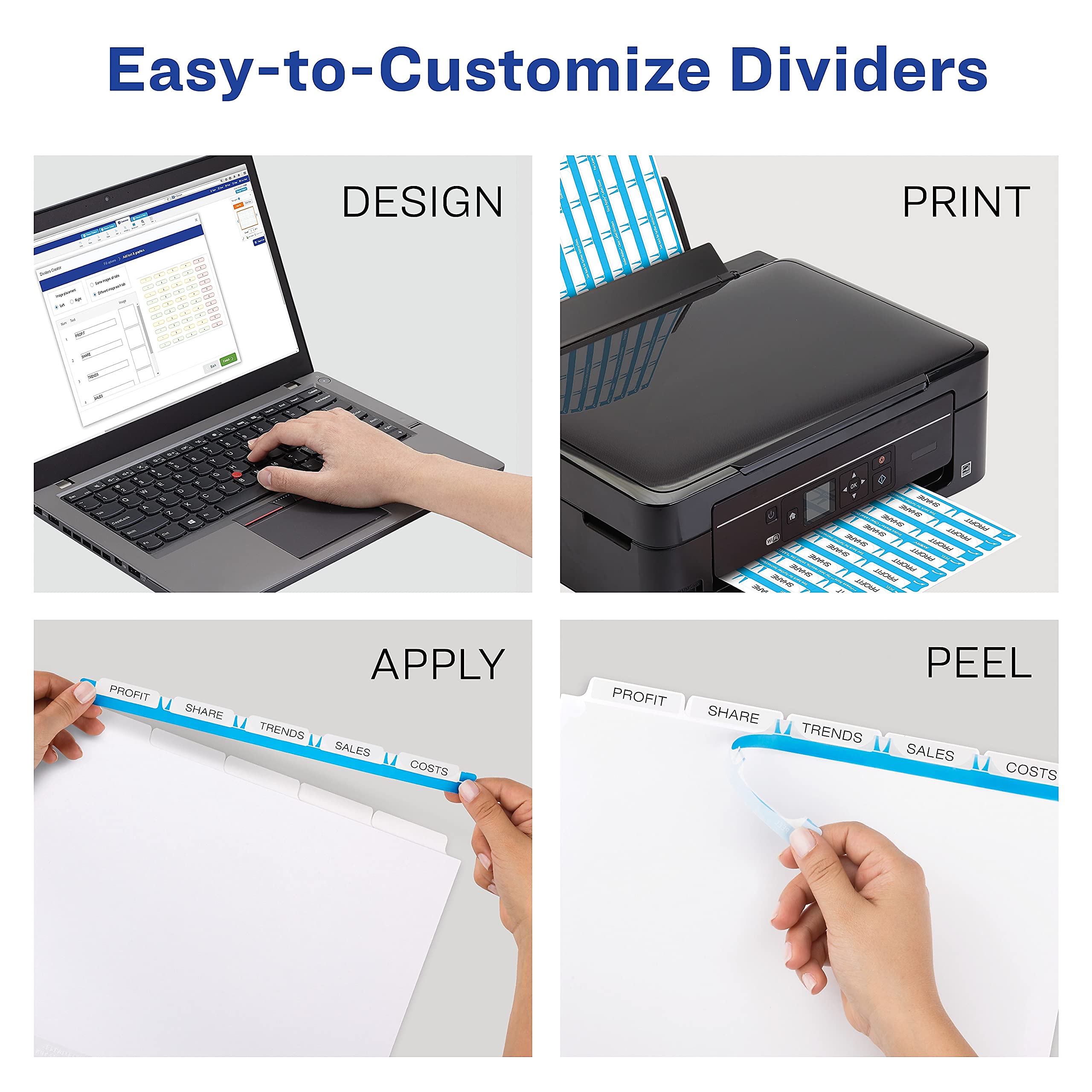 Avery 11416 Clear Label Index Maker Dividers, 8.5 x 11 Inches, White, 5 Tabs per Set - Perfect for Office Organization, School Binders & Document Filing
