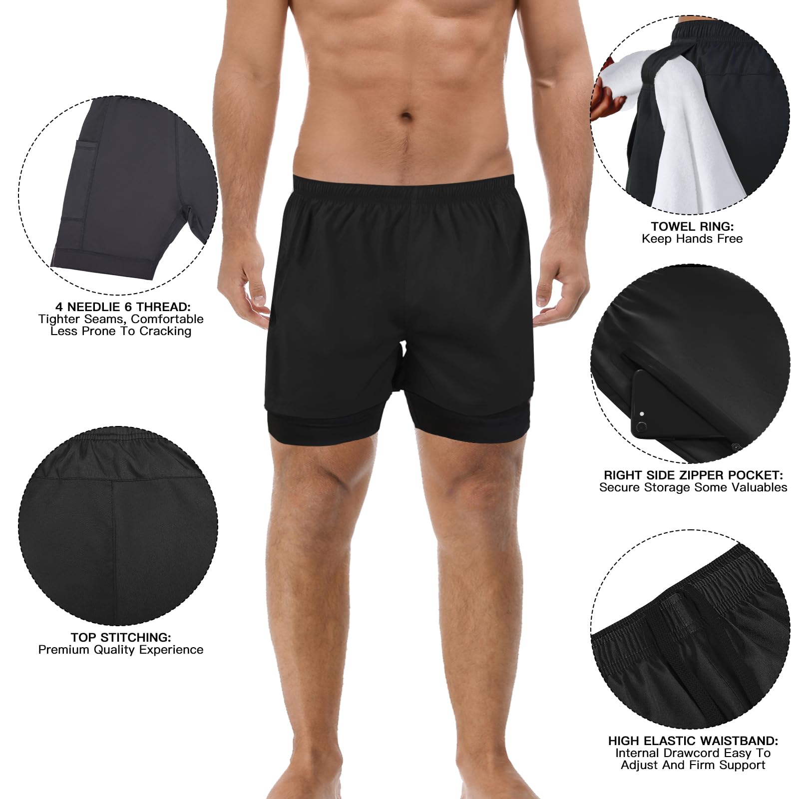 FUNARTY 2 Pack Men's 2-in-1 Running Shorts with Liner - 7 Inch Inseam Gym Workout Shorts for Men with Zip Pockets - Perfect for Jogging, Training & Outdoor Sports