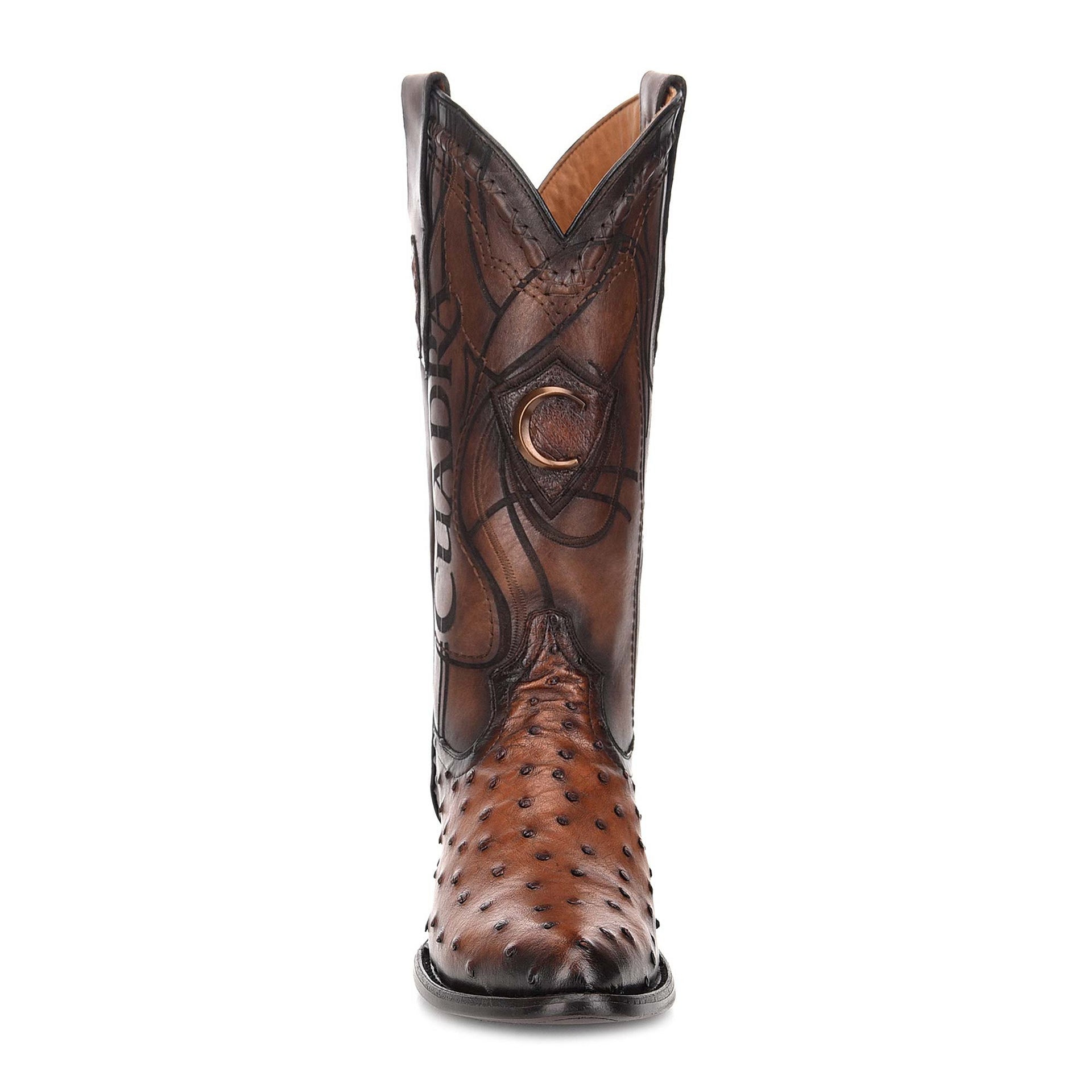 2C1NA1 Men's Brown Cowboy Boots - Genuine Ostrich Leather Western Dress Boots for Rodeo, Country Dancing & Casual Wear