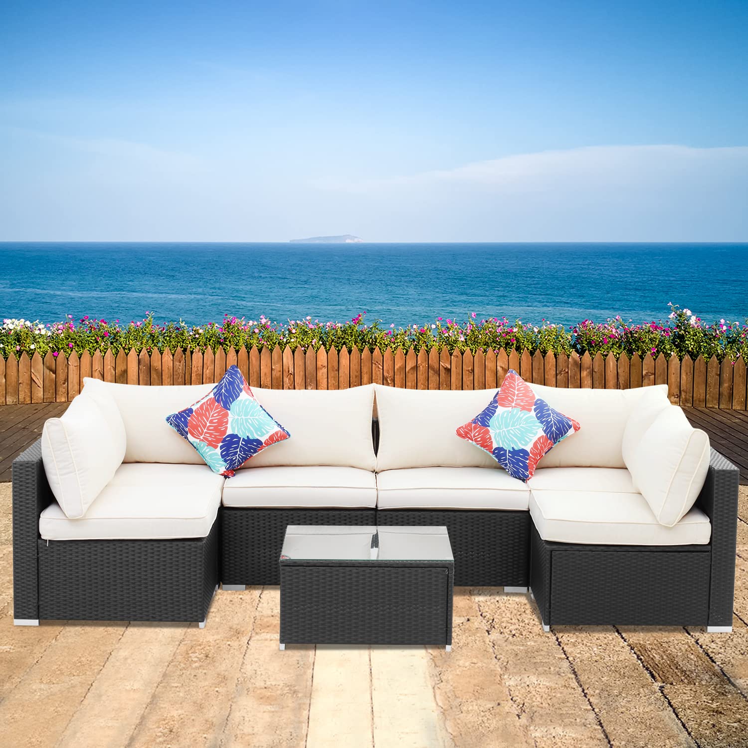 7-Piece All-Weather Outdoor Patio Furniture Set - PE Rattan Wicker Sectional Sofa with Coffee Table & Cushions - Perfect for Garden, Poolside, and Backyard Relaxation