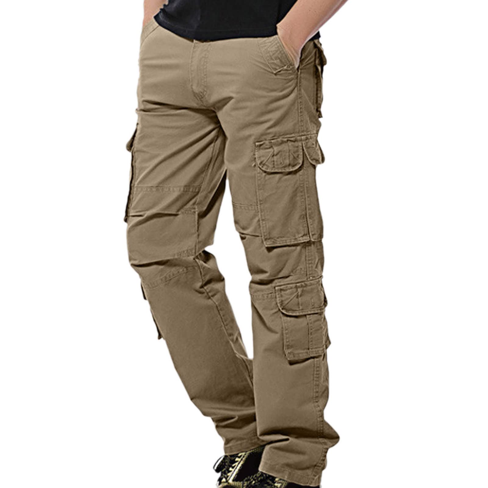 Men's Cargo Pants 2022 - Solid Color Casual Outdoor Pants with Multiple Pockets, Straight Fit Workout & Hiking Trousers for Gym, Travel and Daily Wear