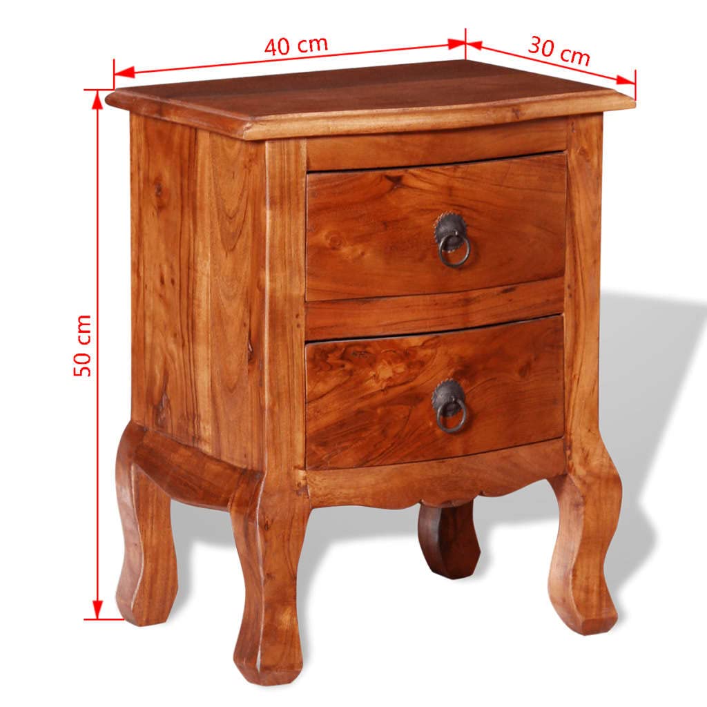 vidaXL Vintage-Style Nightstand with 2 Drawers - Solid Acacia Wood Bedside Cabinet - Brown Matte Finish End Table for Bedroom, Living Room & Office