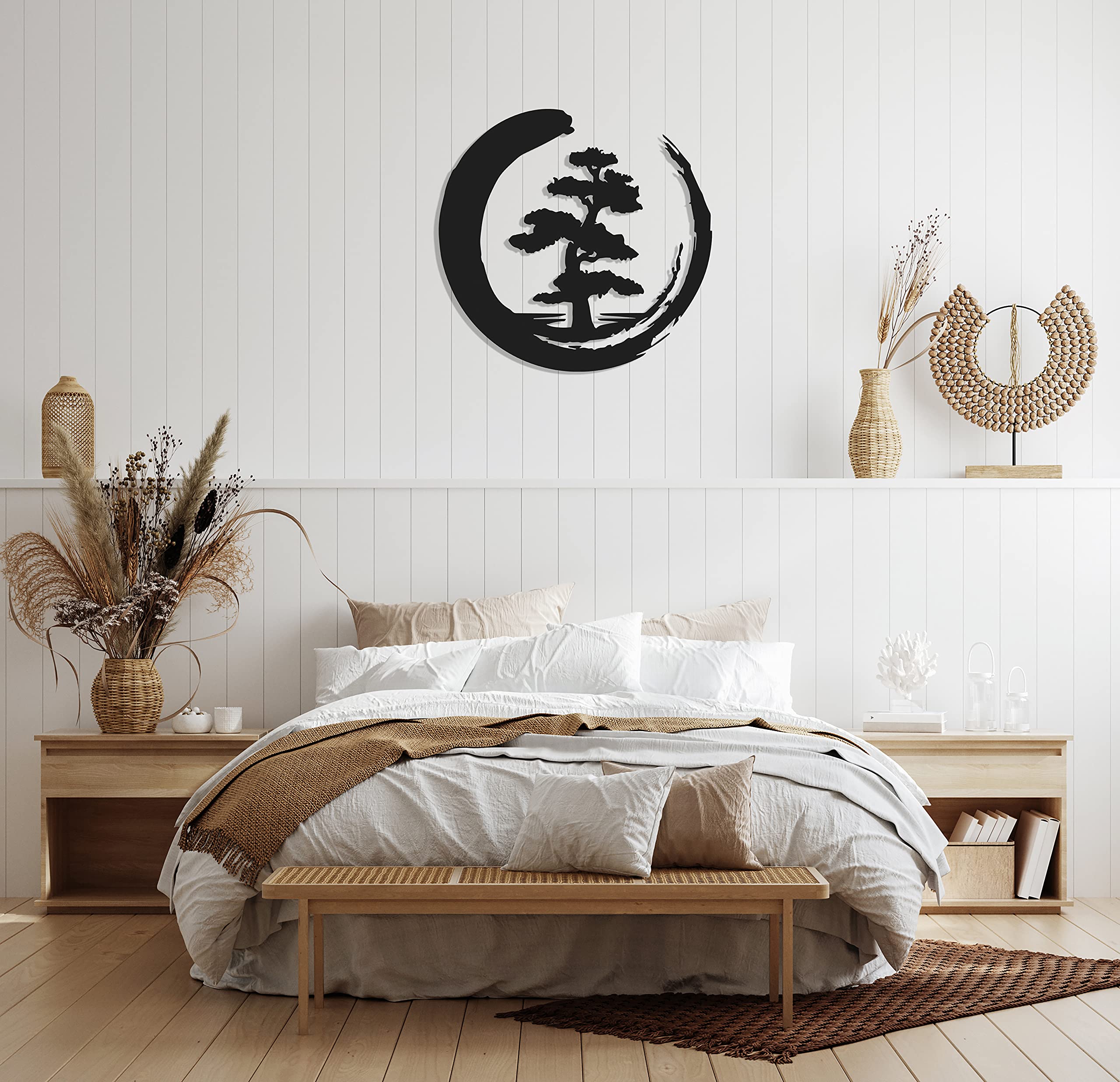 Bonsai Tree Enso Circle Tree of Life Metal Wall Art - 14 Inch Black Abstract Wall Decor for Home, Office, Living Room, Kitchen & Bathroom | Indoor & Outdoor Wall Hangings | Farmhouse & Modern Decor | Perfect for Zen Meditation Spaces, Entryways & Garden Accents