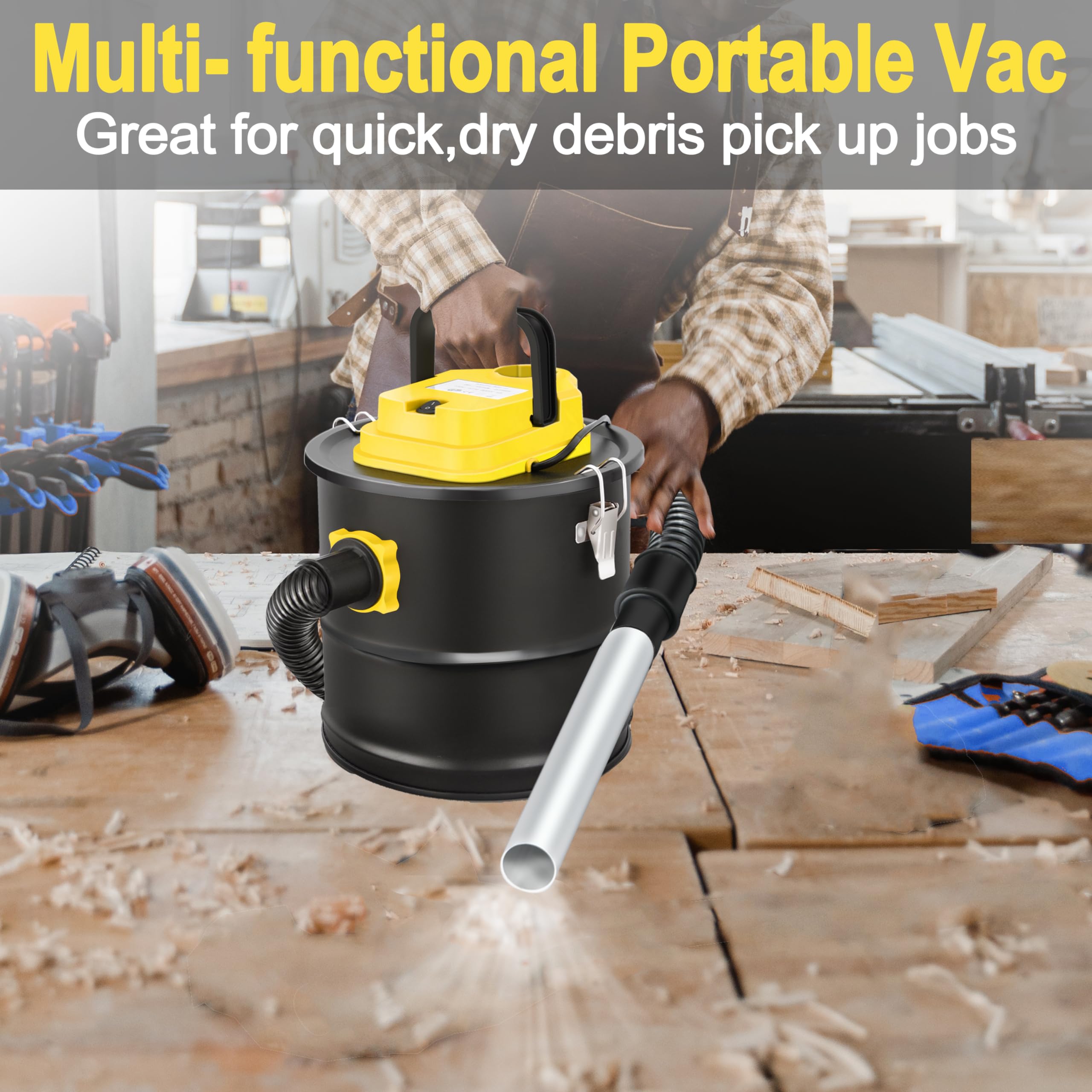 4 Gallon Ash Vacuum Cleaner for Fireplaces & Pellet Stoves - Powerful Suction, Wheeled Base & Blower Function - All-in-One Pellet Stove Vacuum for Easy Ash Cleanup - Perfect for Home, Workshop & Outdoor Use