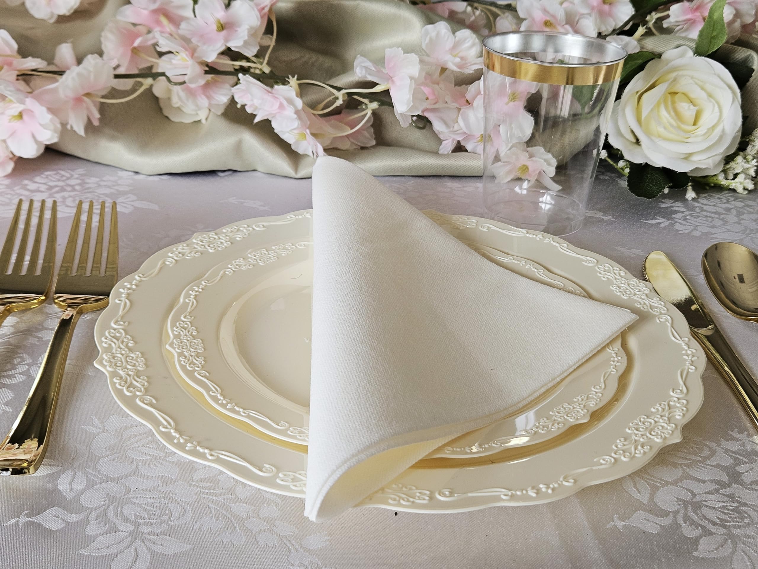 240-Pack Disposable Plastic Plates - 10 Inch Ivory Dinner Plates for Weddings, Parties & Events | Elegant Verona Plain Design | Bulk Disposable Tableware for Catering, BBQs & Special Occasions
