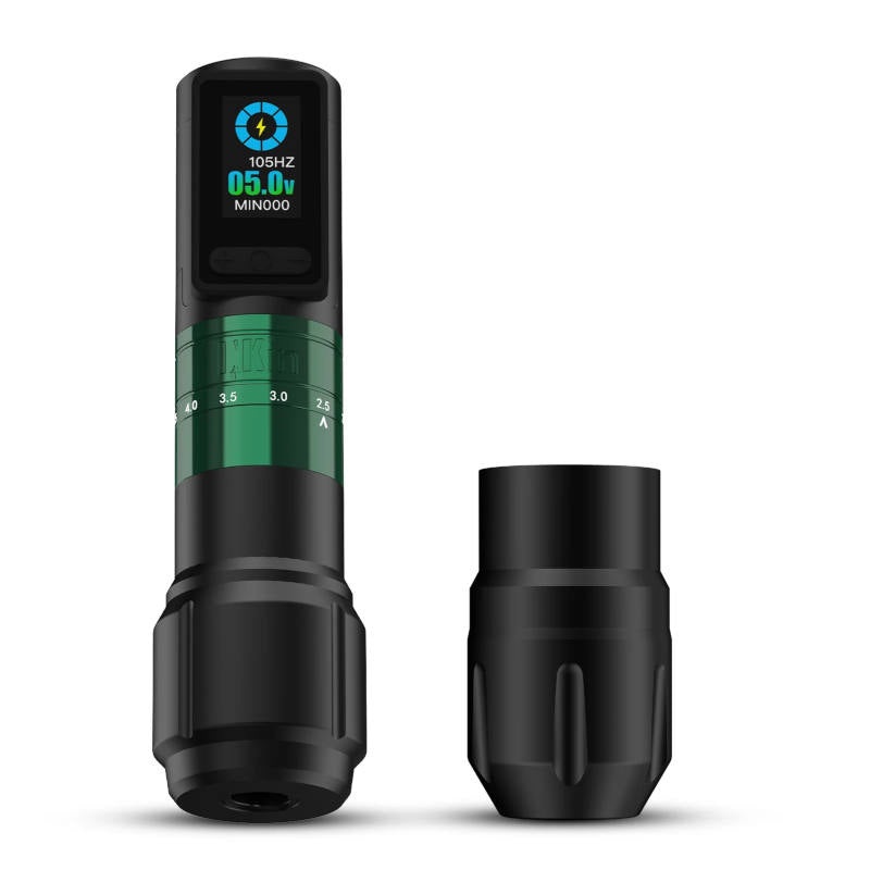 Inkin Black & Green Inferno Adjustable Tattoo Pen Machine - Professional Tattoo Gun for Artists & Beginners - Perfect for Line Work, Shading & Coloring