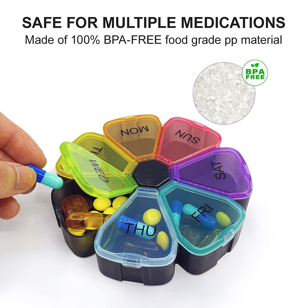 LUCTHY 7-Day Weekly Pill Organizer - BPA Free Large Compartment Portable Medicine Box for Vitamins & Medication (Black) - Perfect for Travel, Home, and Daily Health Management