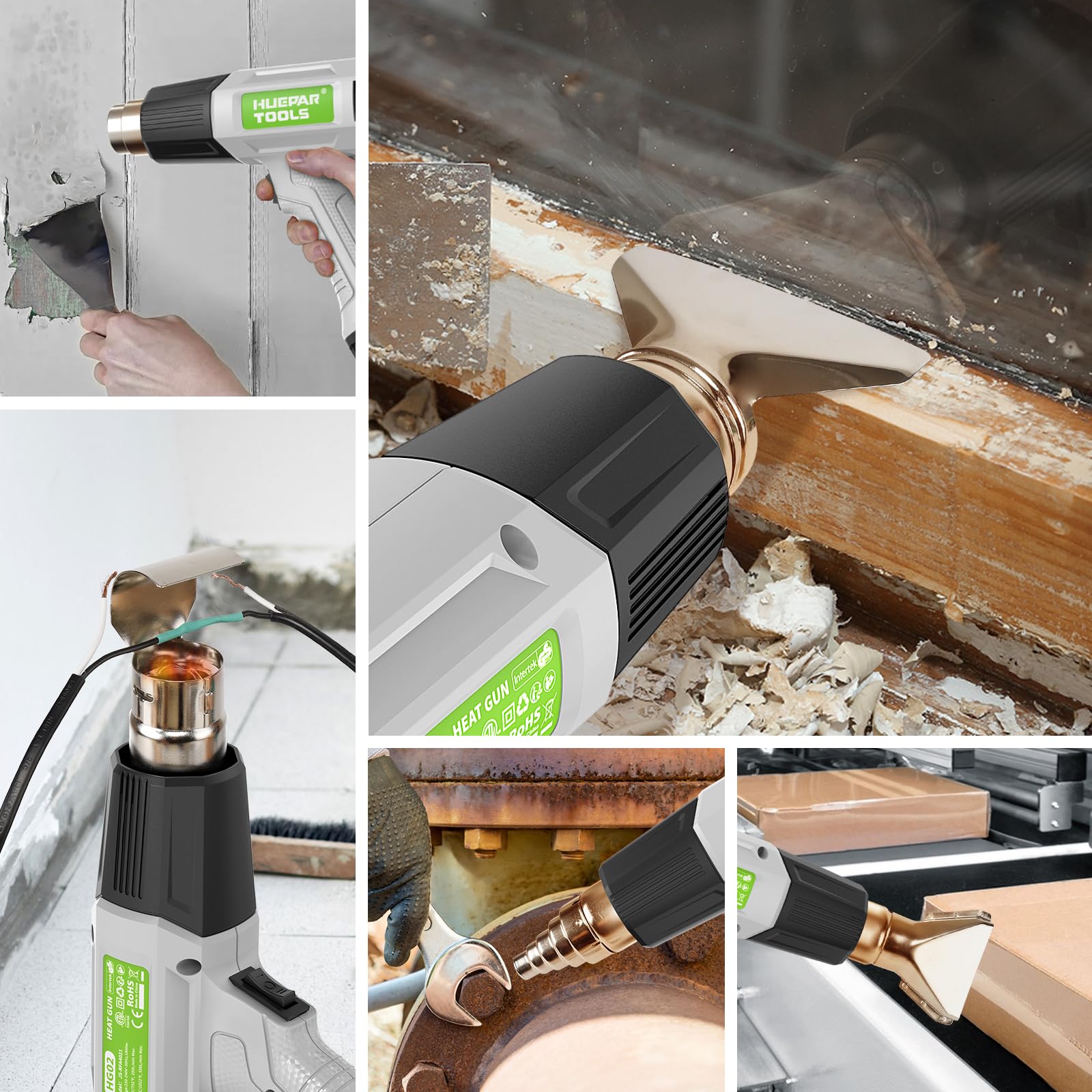 Huepar 1500W Professional Heat Gun with Dual Temperature Settings (752°F & 1022°F) - 4 Nozzles Included for Crafts, PVC Shrinking, Paint Stripping - Overload Protection & Fast Heating for DIY Projects, Home Repairs & Industrial Use