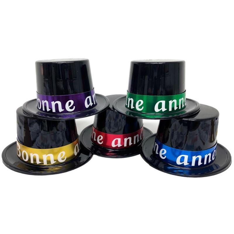 Bonne Année Top Hat With Foil Assortment - New Year's Eve Party Hat for Celebrations, Festive Events & Costume Accessories