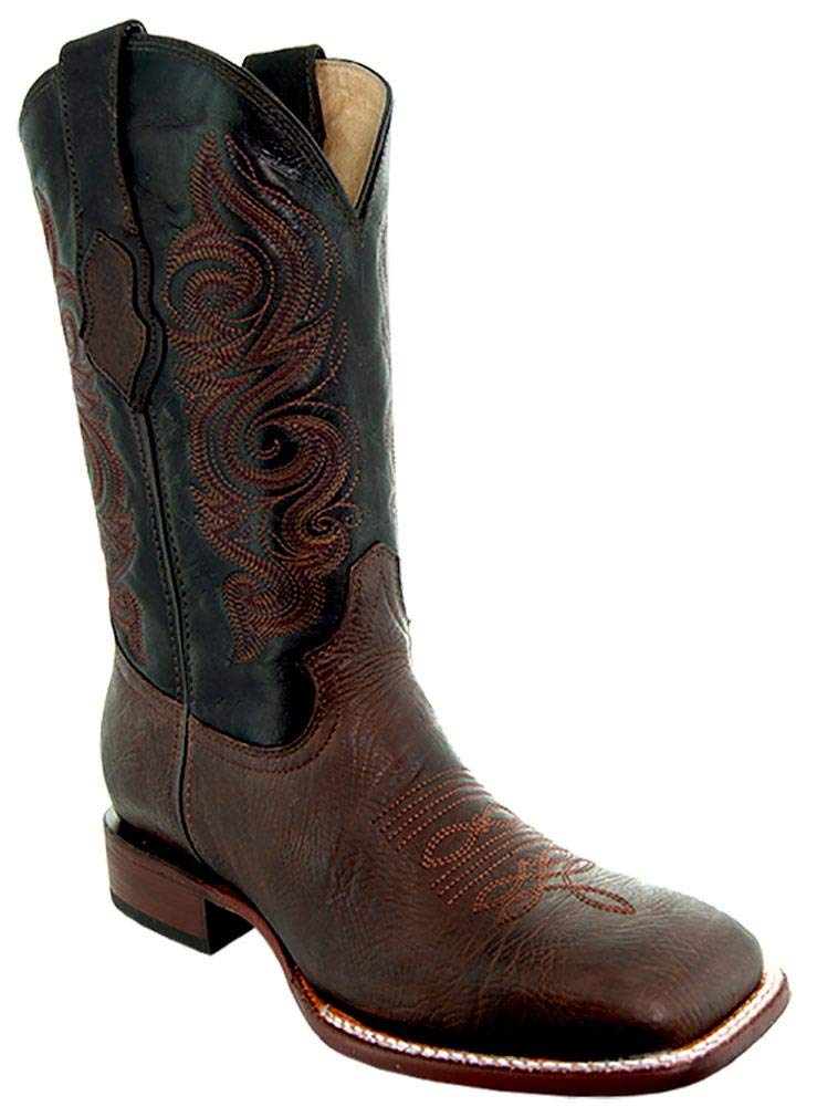 **Soto Boots Men's Genuine Leather Cowboy Boots - Broad Square Toe Western Boots H9001 (Brown, 9.5 M US) - Durable & Stylish for Riding, Work & Casual Wear**