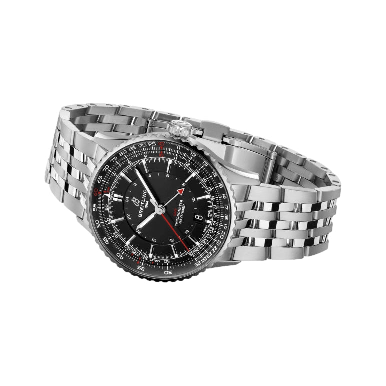 Breitling Navitimer Automatic GMT 41mm Men's Watch - Black Dial with Stainless Steel Bracelet - Perfect for Business Travel & Luxury Timekeeping