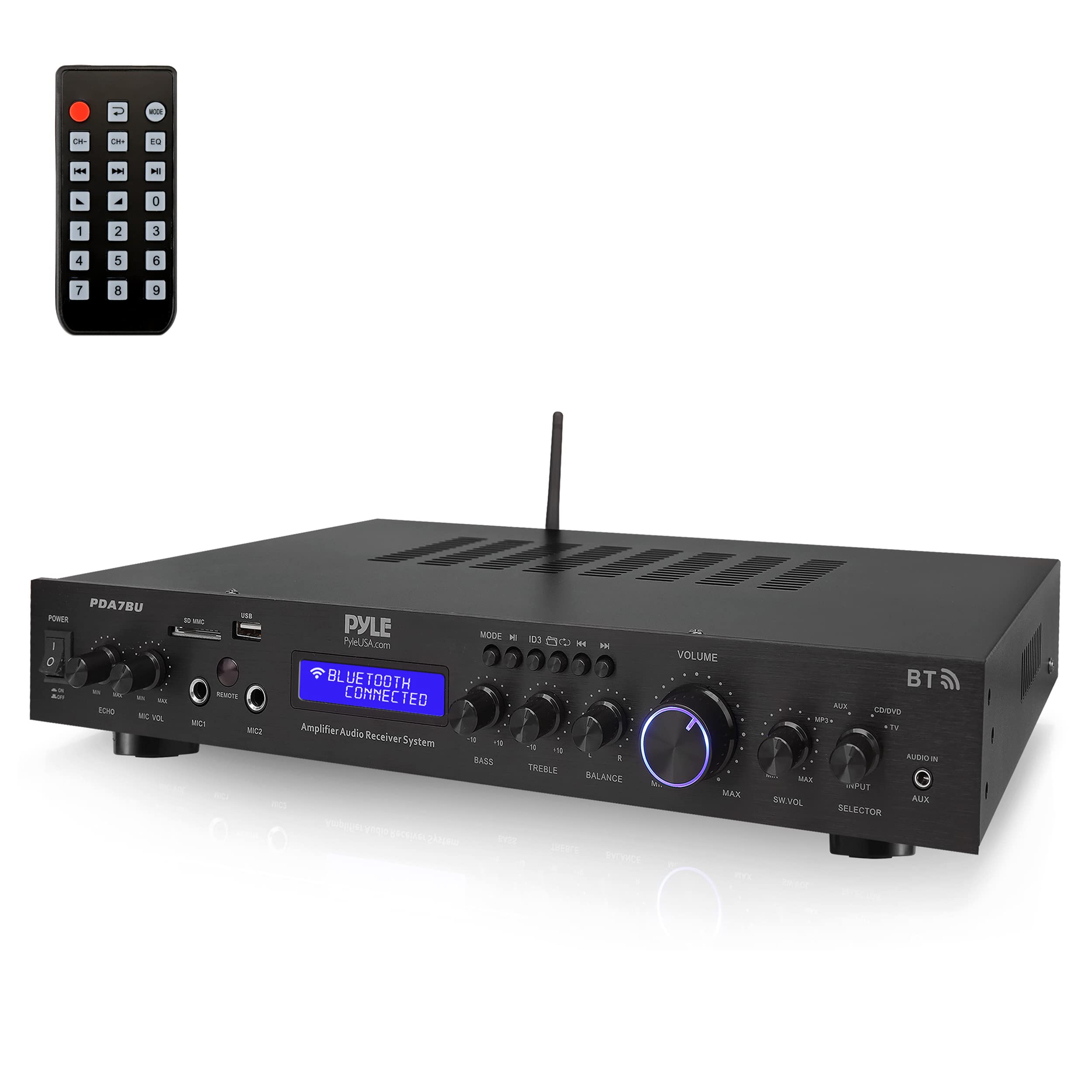 Pyle 5 Channel Rack Mount Bluetooth Amplifier Receiver - 200W Home Theater Amp with Wireless Streaming, MP3/USB/SD/AUX/FM Radio & Digital LCD Display | Perfect for Home Audio Systems, DJ Setups & Professional Studio Use - Model PDA7BU.5