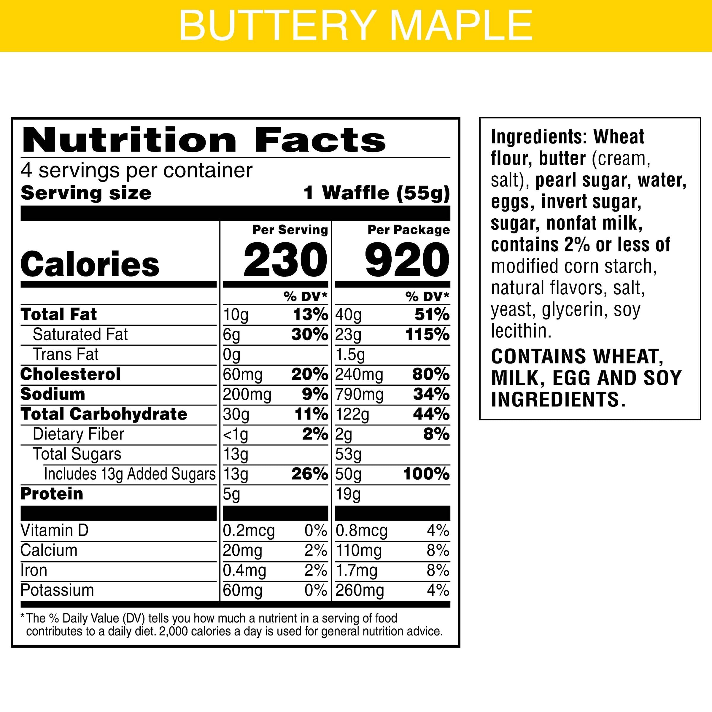 Eggo Frozen Belgian-Style Waffles - Buttery Maple Flavor, 7.76oz Box (4 Waffles) - Quick Breakfast, Kids Snacks & On-the-Go Meals - Perfect for Busy Mornings, School Lunches and Afternoon Treats